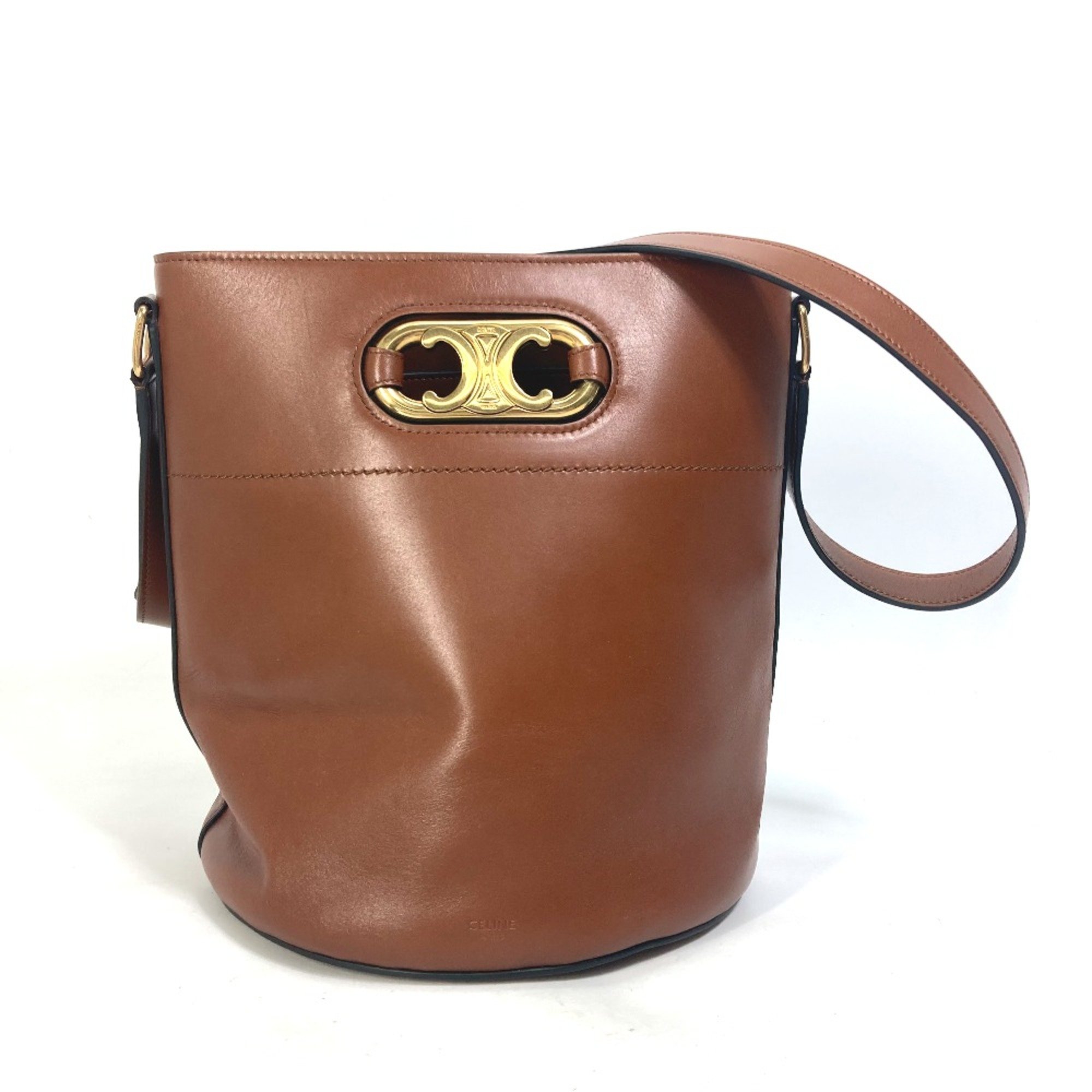 CELINE 193043CKA BUCKET MAILLON TRIOMPHE Bag Bucket type Crossbody Shoulder Bag Brown Gold