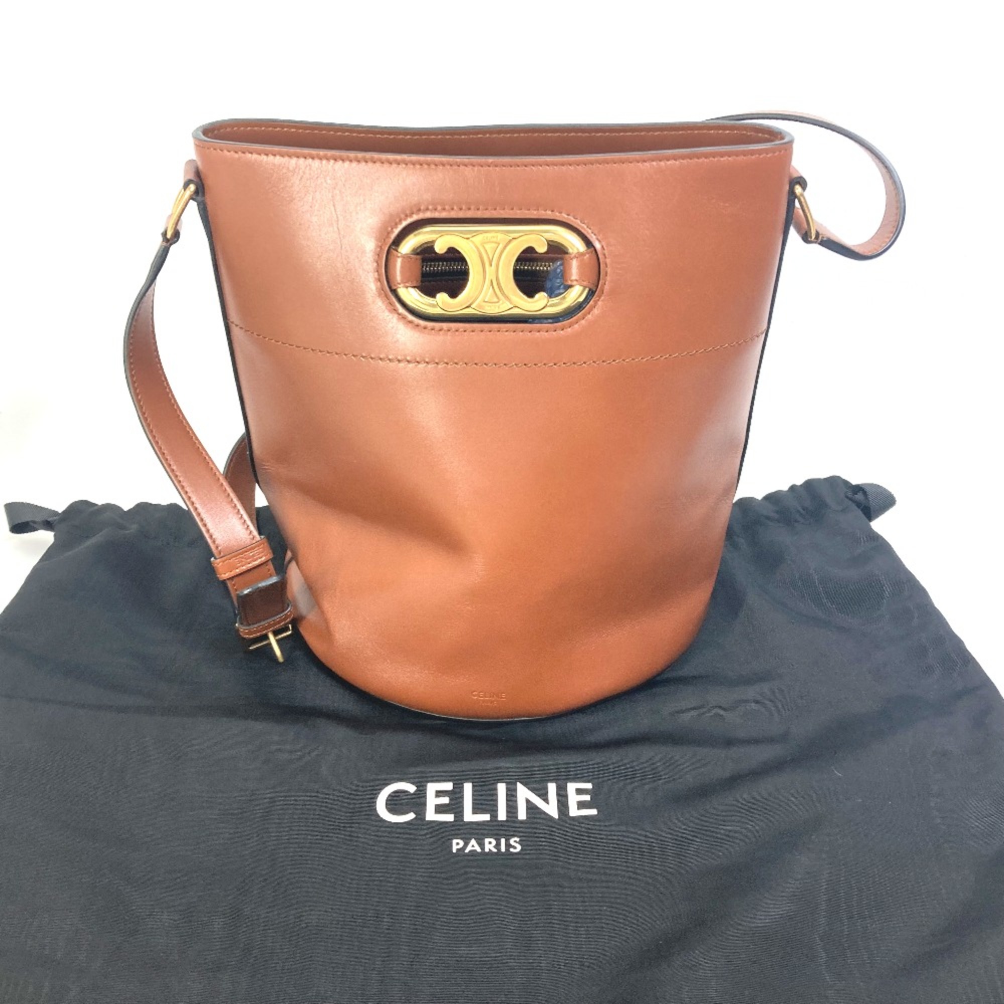 CELINE 193043CKA BUCKET MAILLON TRIOMPHE Bag Bucket type Crossbody Shoulder Bag Brown Gold