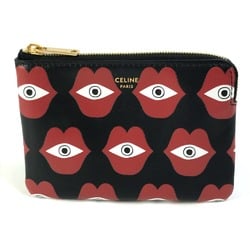 CELINE lip eye Wallet Coin Compartment Accessory case coin purse Black x Red