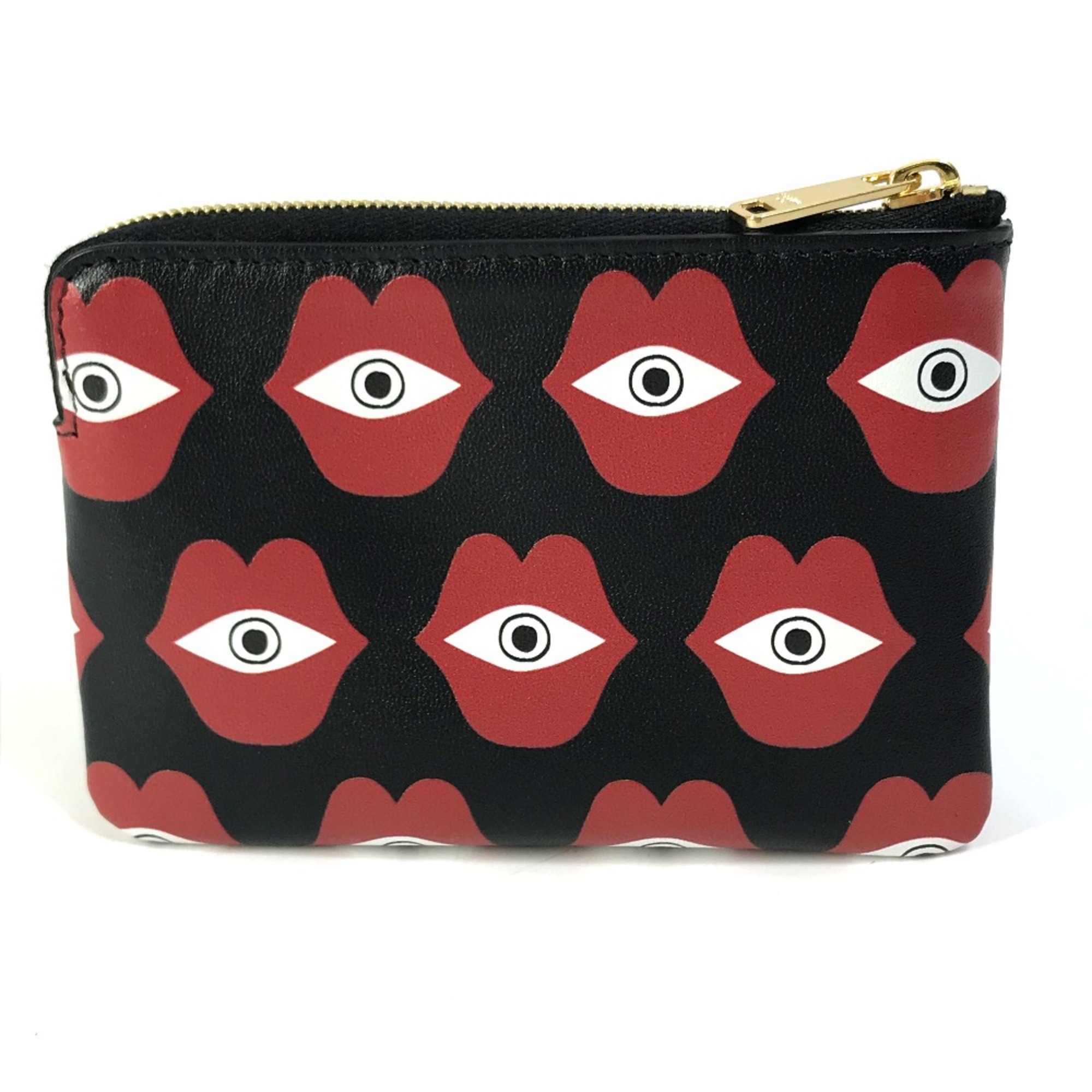 CELINE lip eye Wallet Coin Compartment Accessory case coin purse Black x Red