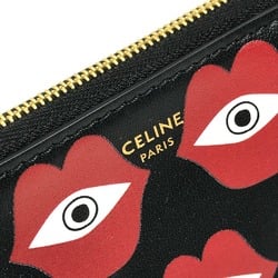 CELINE lip eye Wallet Coin Compartment Accessory case coin purse Black x Red