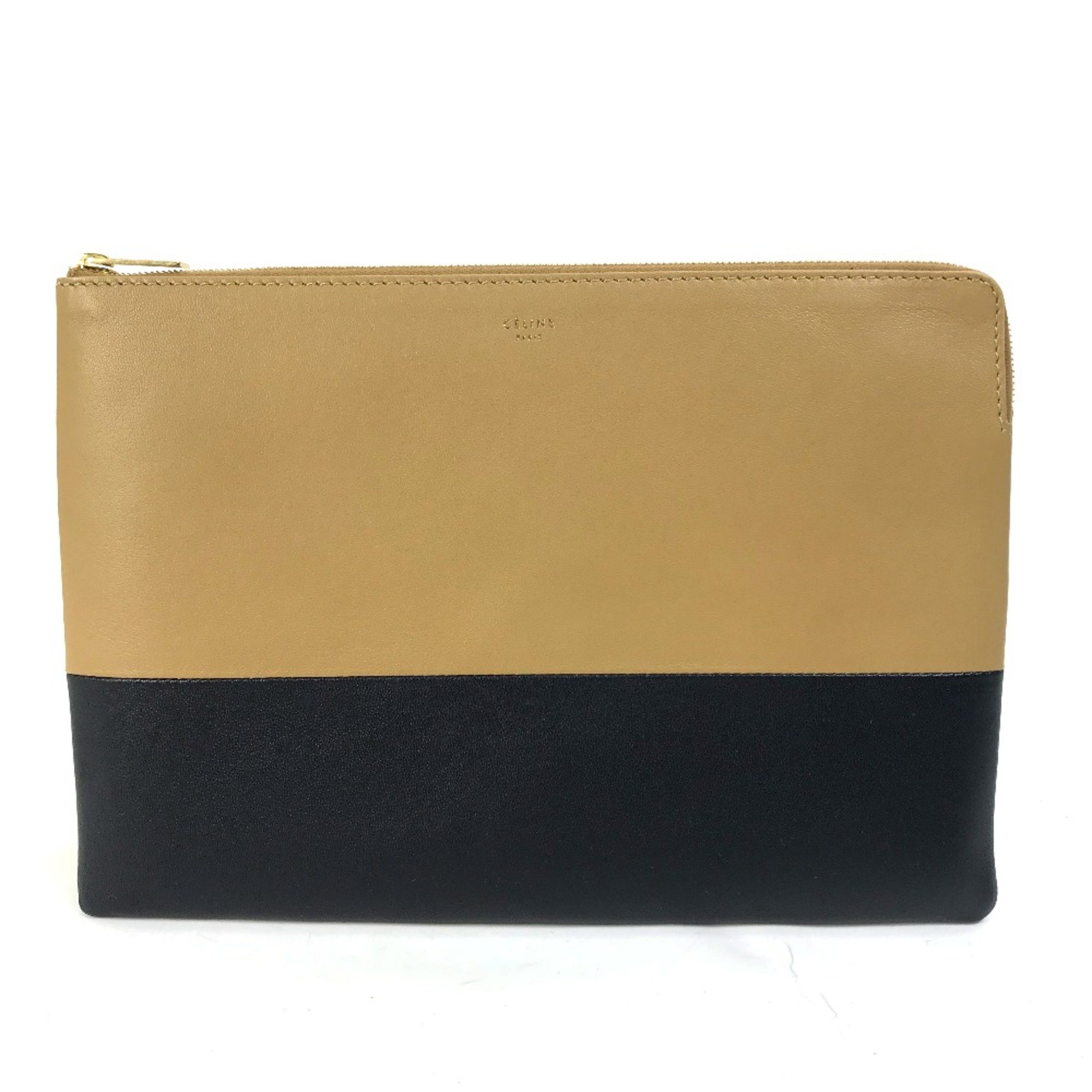 CELINE 100093HTM Two-tone bag pouch Clutch bag Brown