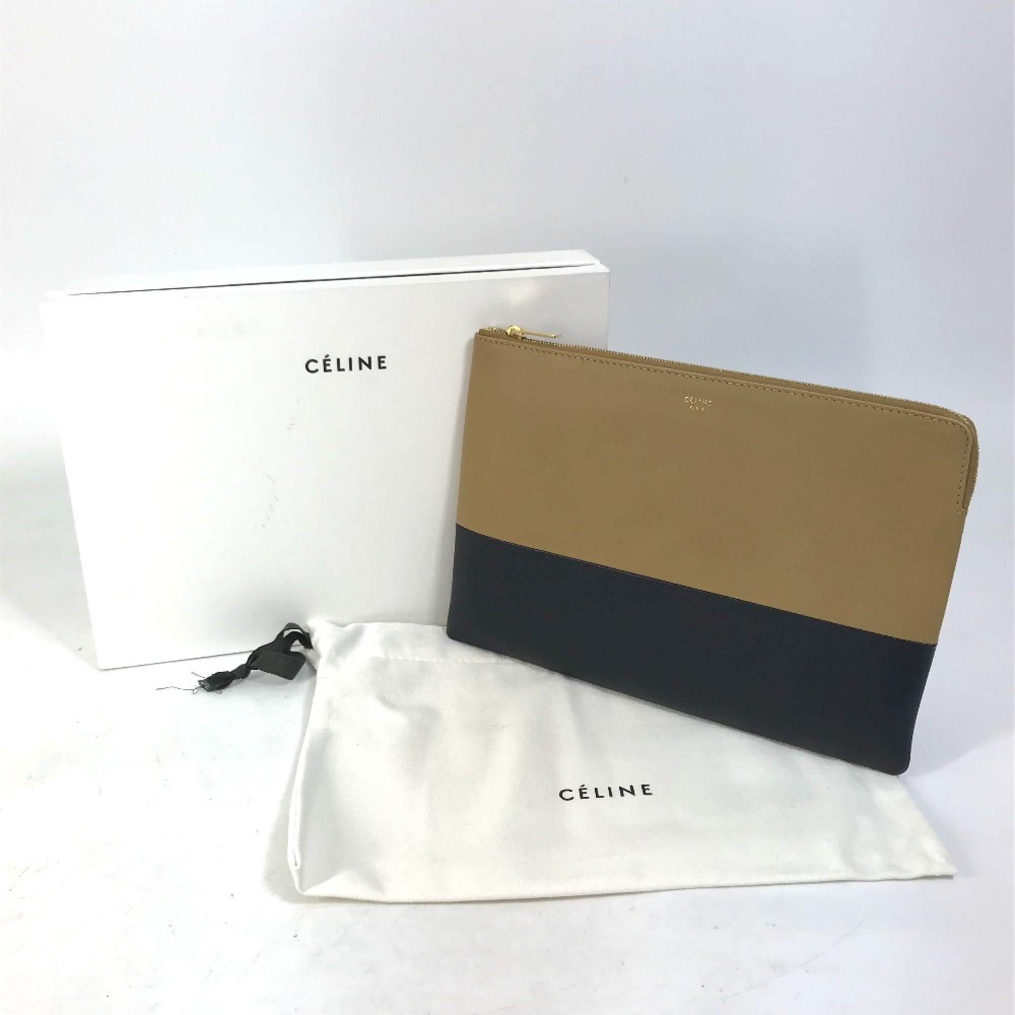 CELINE 100093HTM Two-tone bag pouch Clutch bag Brown