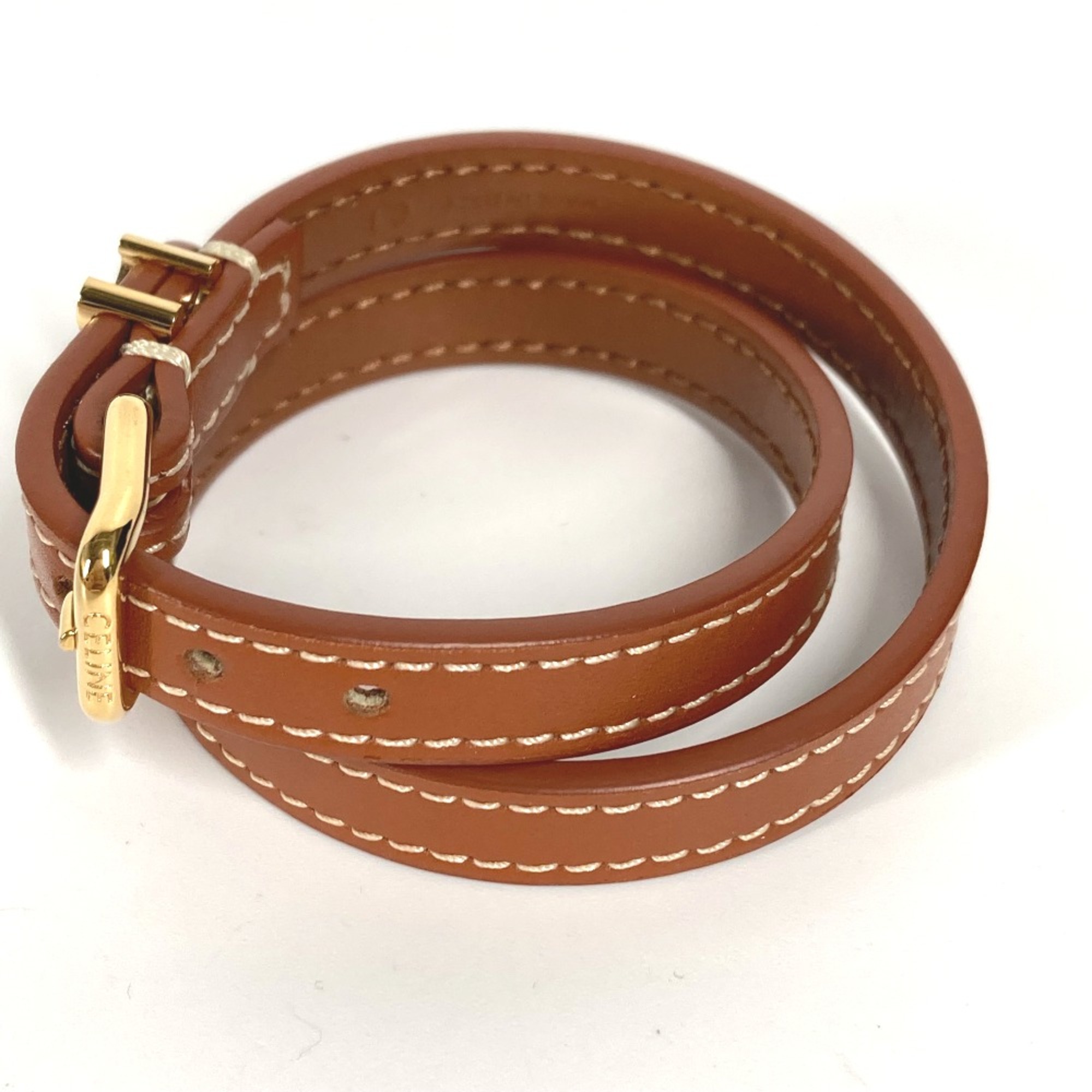 CELINE 460SF3BCF Triomphe Bangle Accessories Double Layer Bracelet Gold x Tan Brown GoldHardware