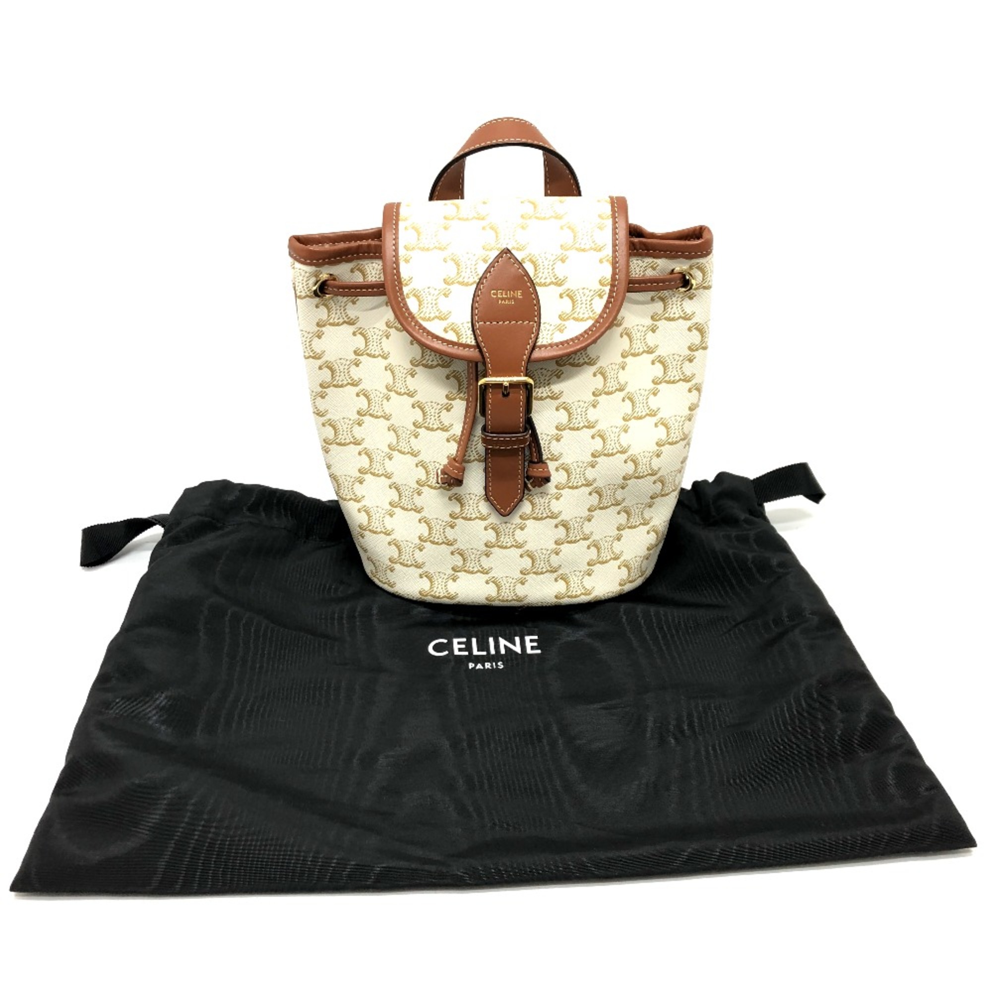 CELINE Triomphe Backpack Backpack White x Brown GoldHardware