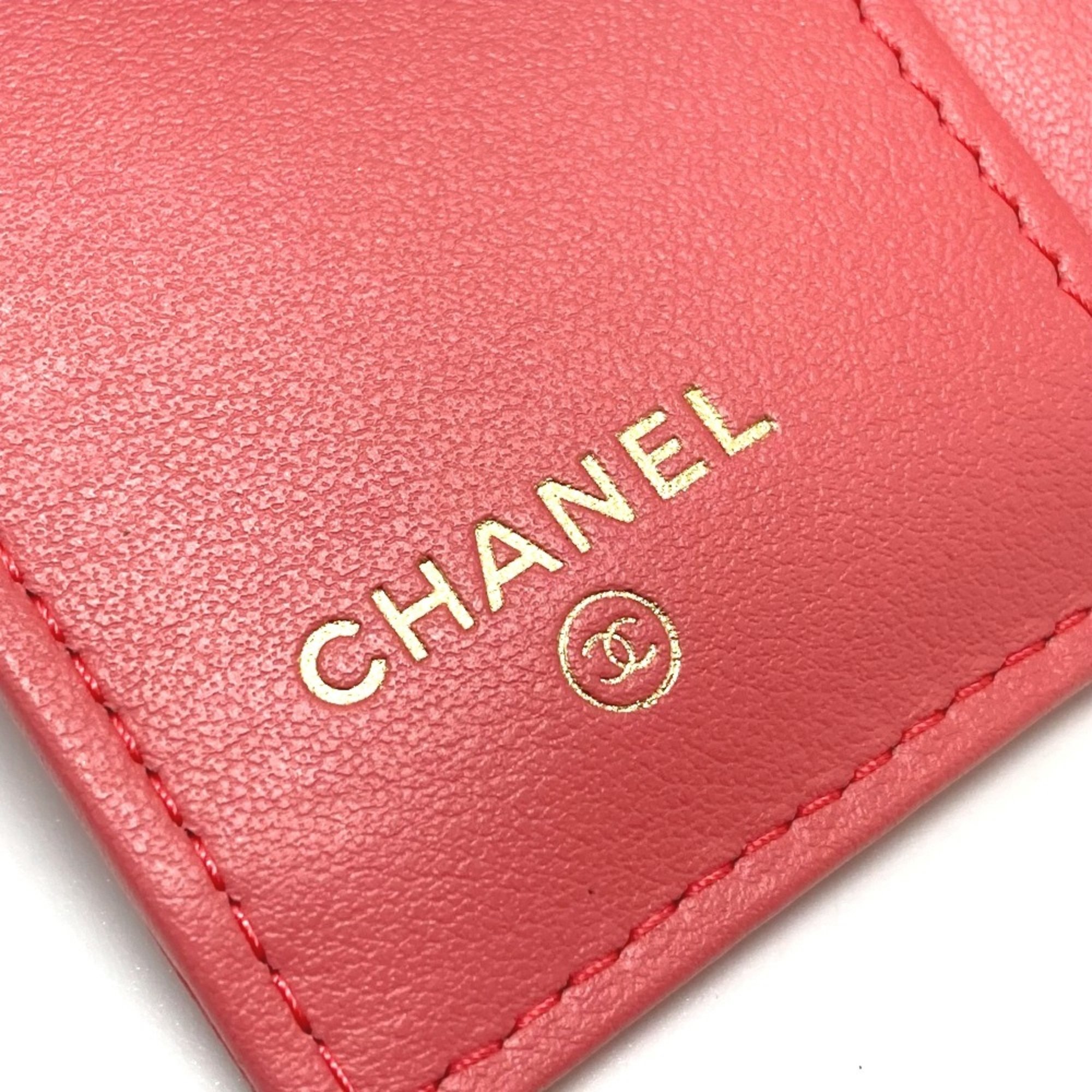 Chanel A70796 CC Mark Compact Trifold wallet salmon pink