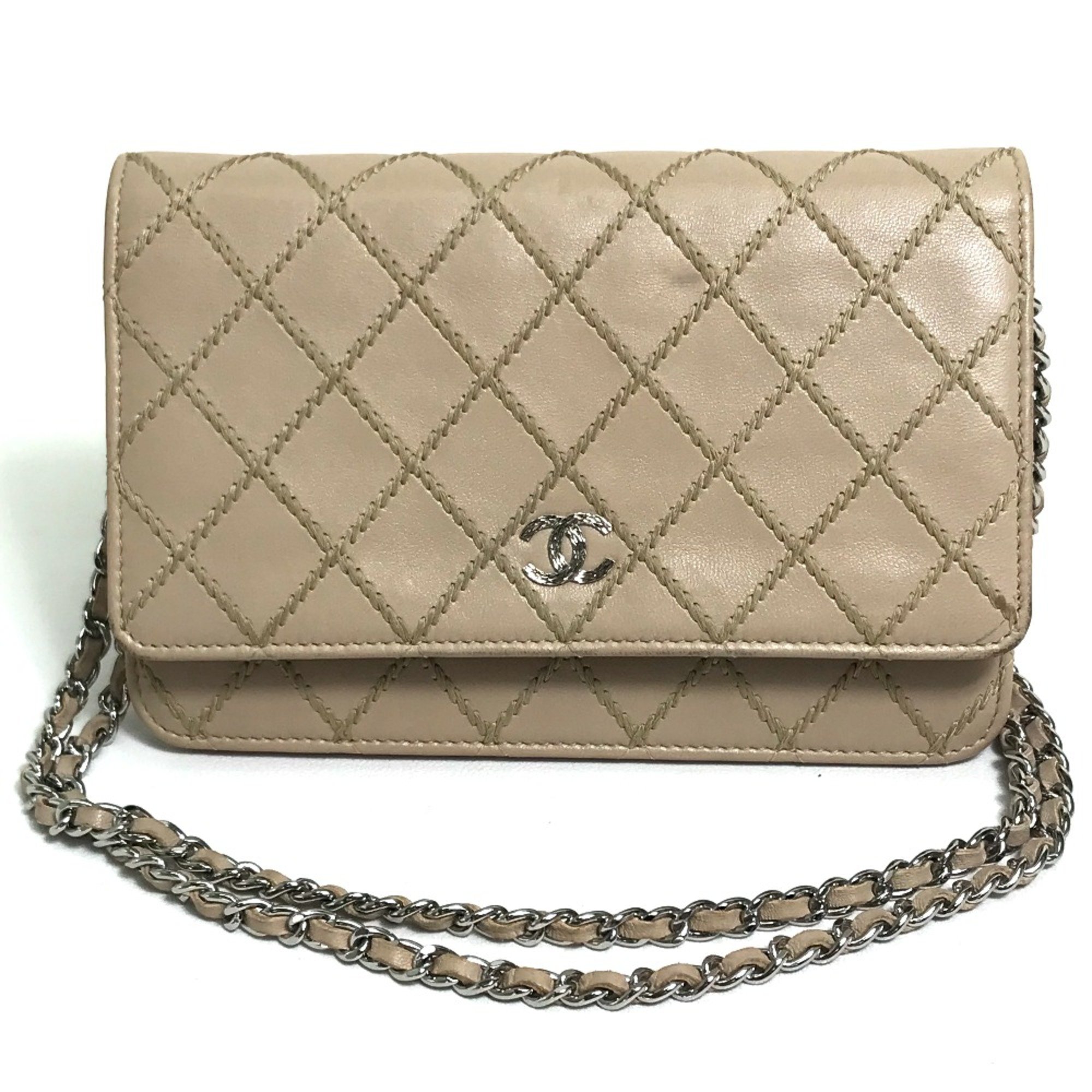 Chanel CC Mark Bag Chain Wallet Shoulder Bag Long Wallet Beige SilverHardware