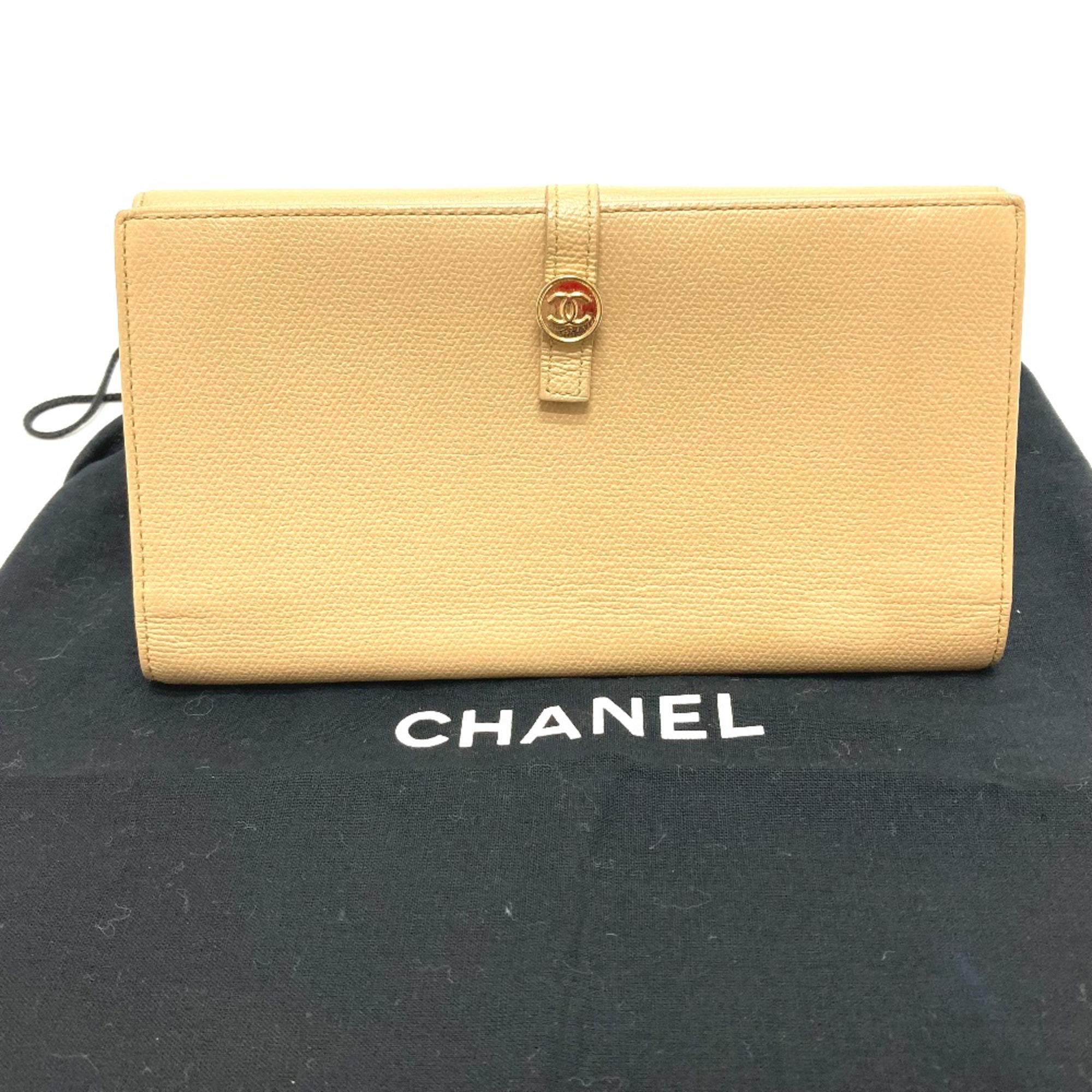 Chanel A20905 CC Mark Bifold Long Wallet Beige