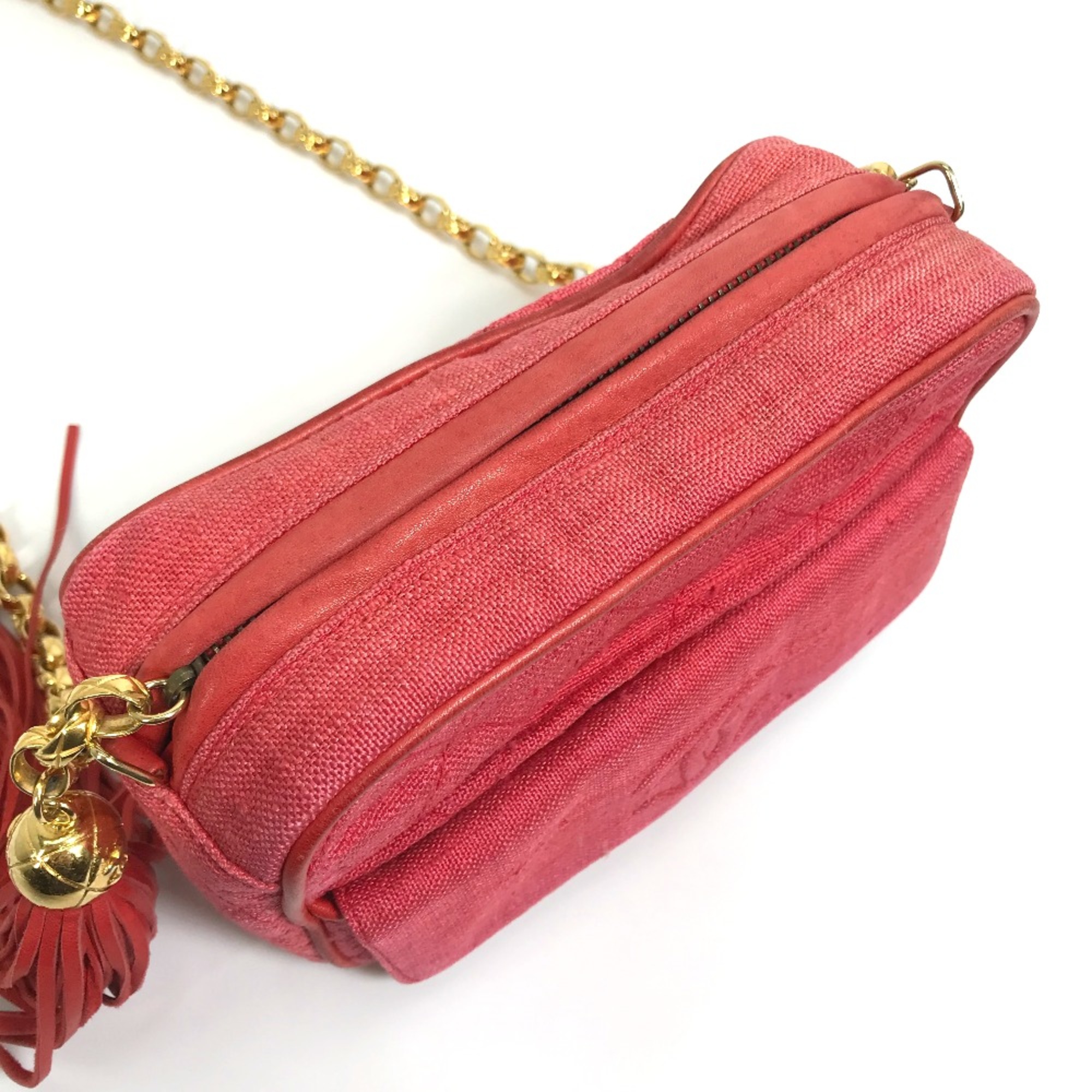 Chanel CC Mark bag fringe tassel Shoulder Bag Red x GoldHardware