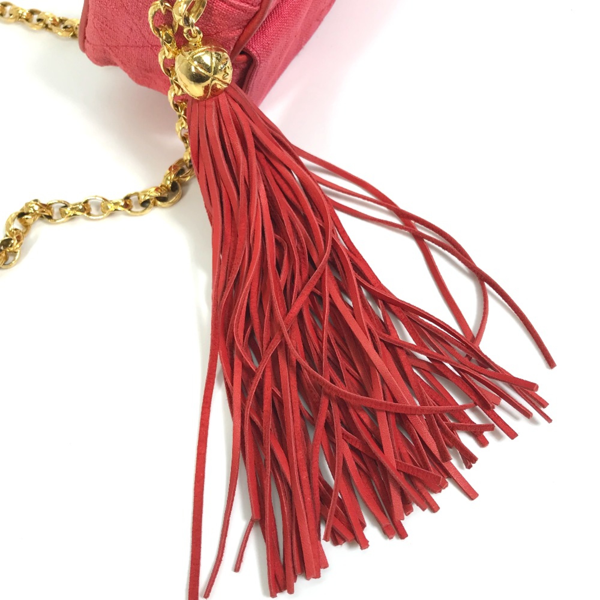 Chanel CC Mark bag fringe tassel Shoulder Bag Red x GoldHardware