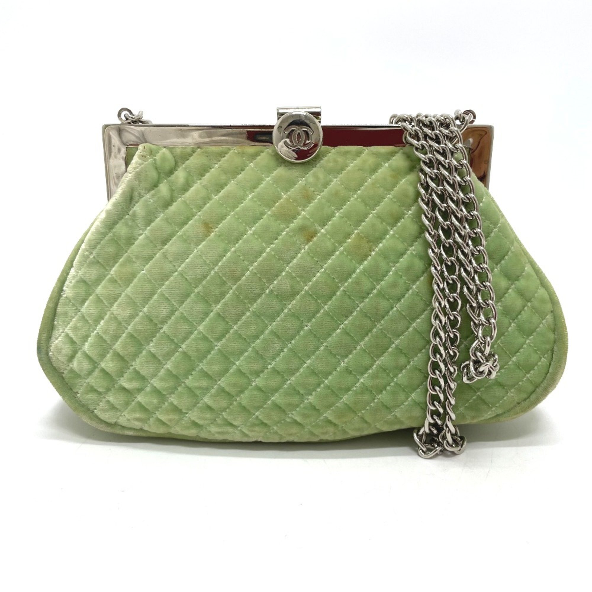 Chanel CC Mark Kisslock Bag Chain Shoulder Bag Green x SilverHardware