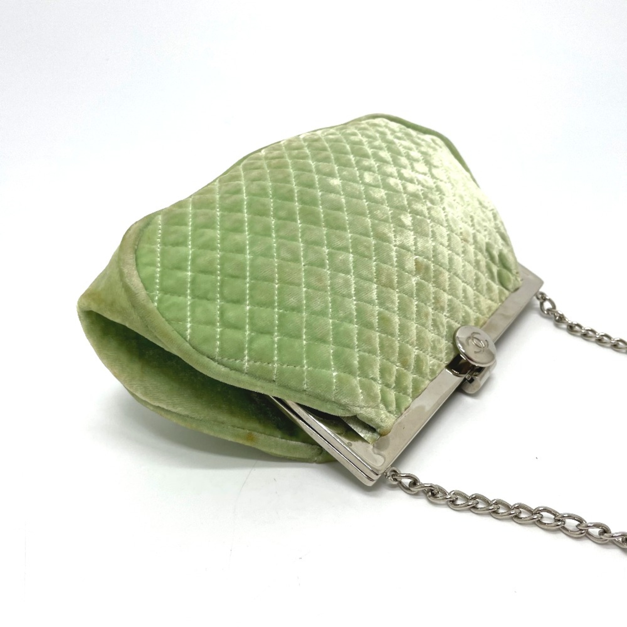 Chanel CC Mark Kisslock Bag Chain Shoulder Bag Green x SilverHardware