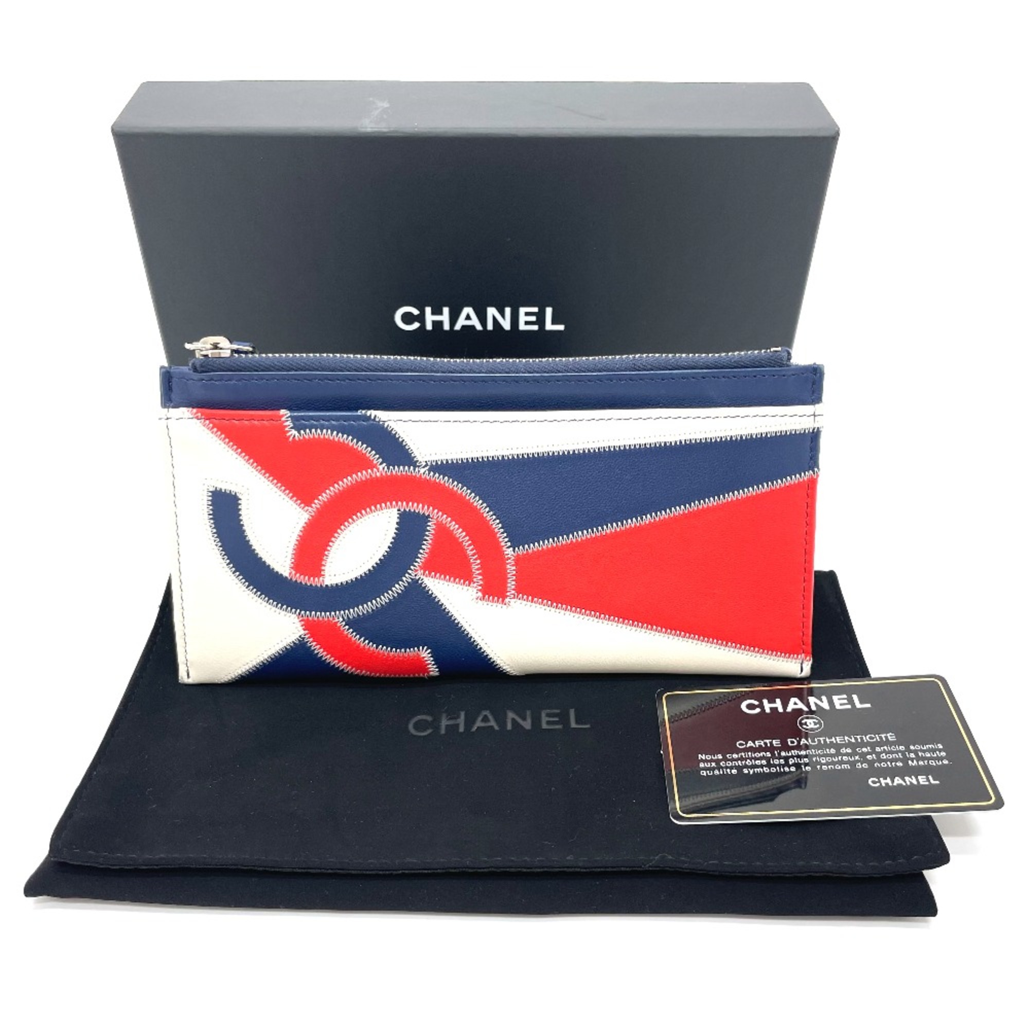 Chanel CC Mark Wallet Card Case Blue x White x Red