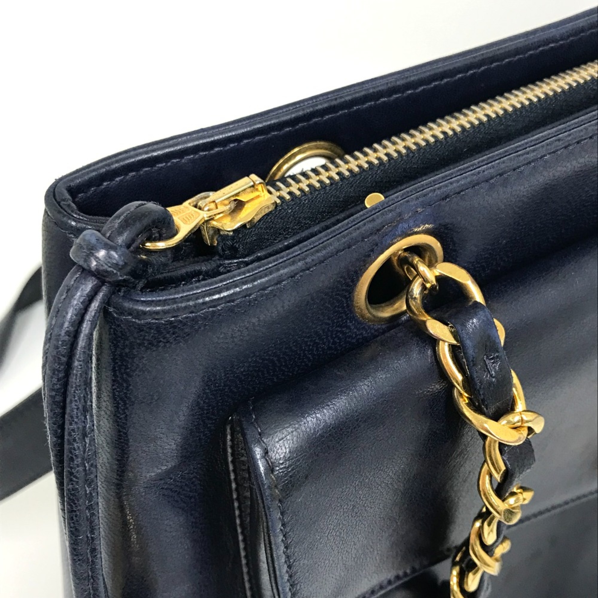 Chanel CC Mark Bag Chain Tote Bag shawl Shoulder Bag Navy GoldHardware