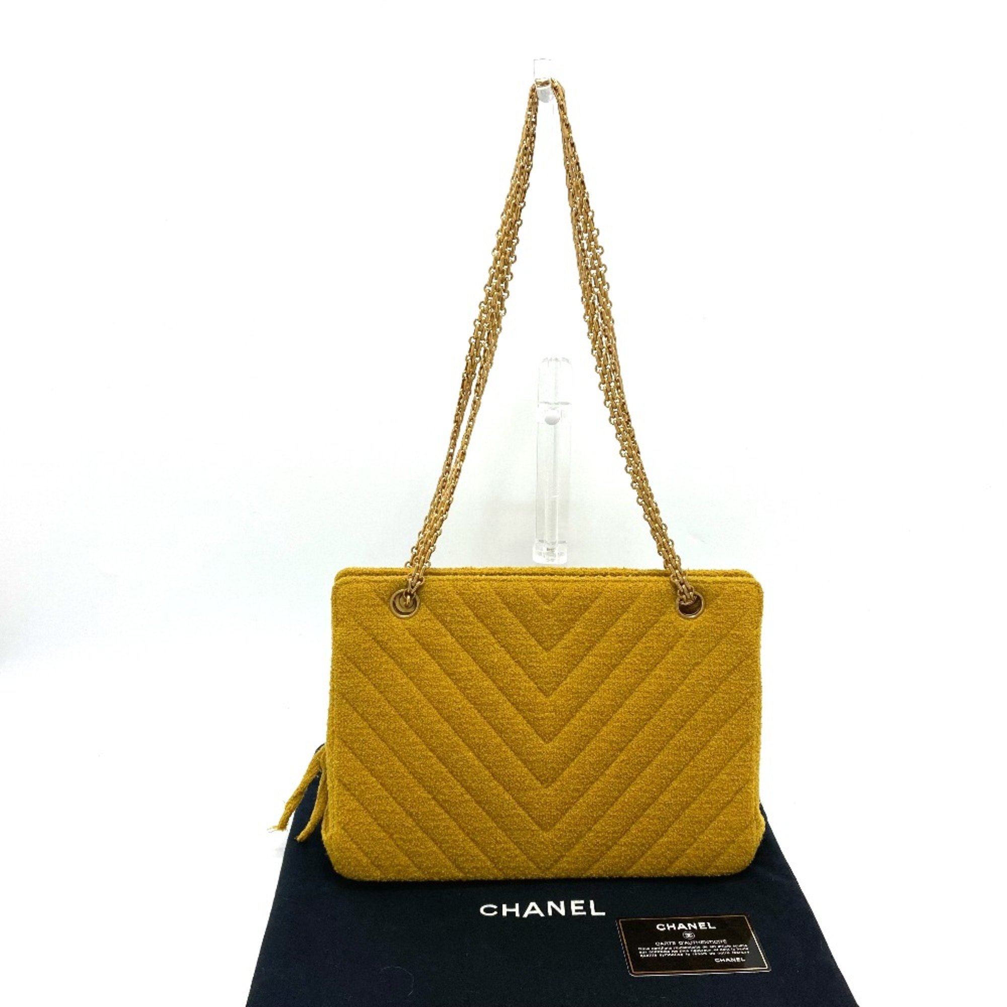 Chanel With Kisslock pouch Bag Double Chain Shoulder Bag Mustard Based GoldHardware