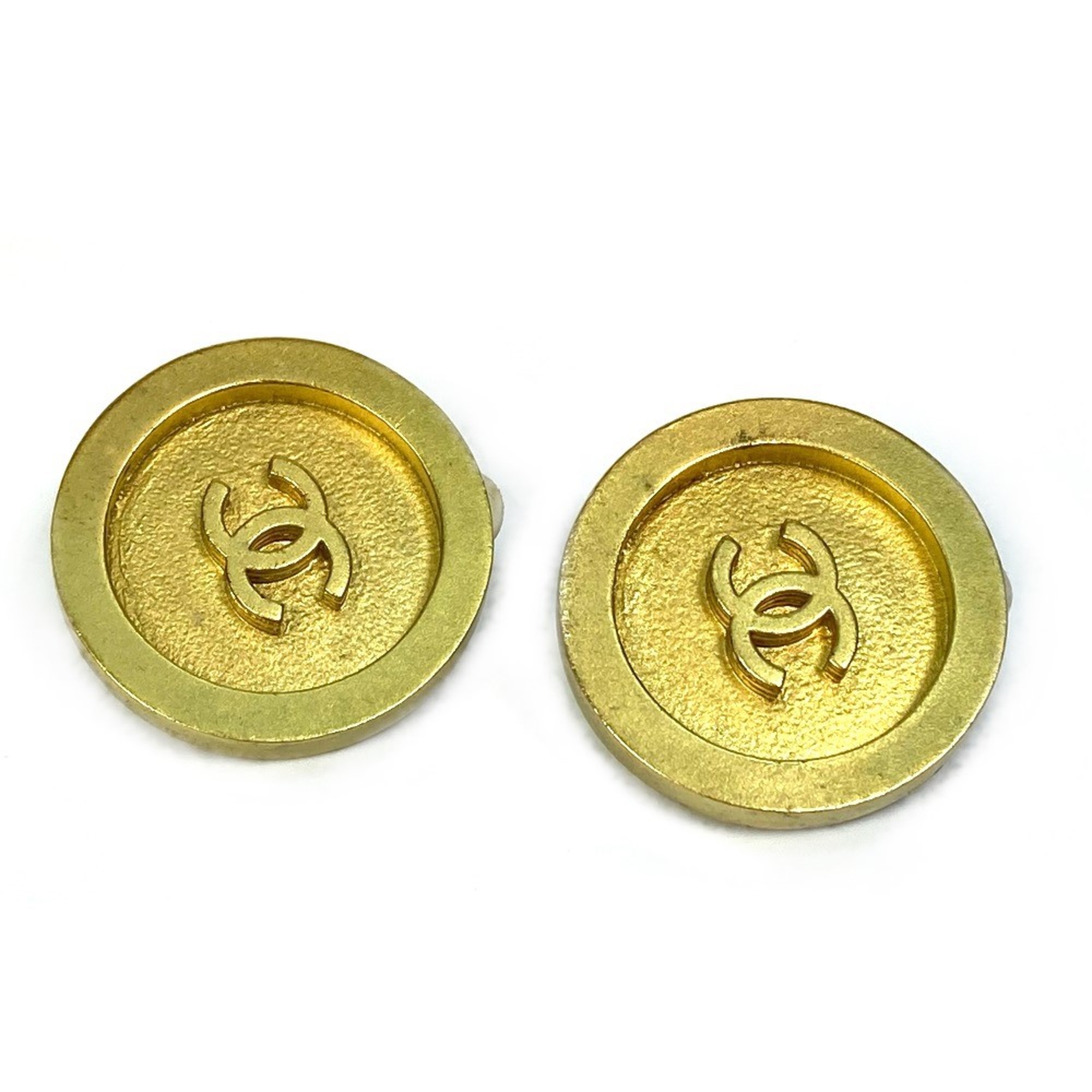 Chanel CC Mark Circle Round Earrings Gold