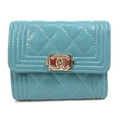 Chanel A84068 CC Mark Small Compact Wallet Trifold wallet blue GoldHardware
