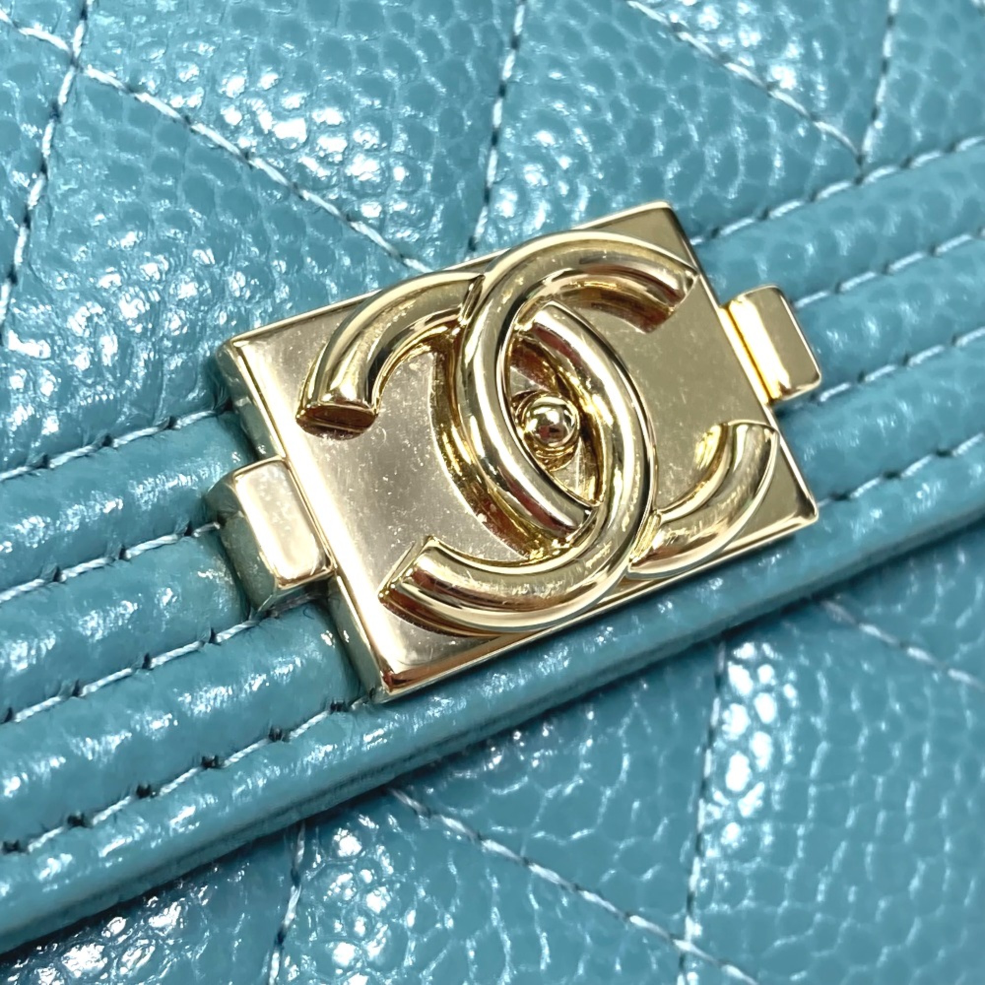 Chanel A84068 CC Mark Small Compact Wallet Trifold wallet blue GoldHardware