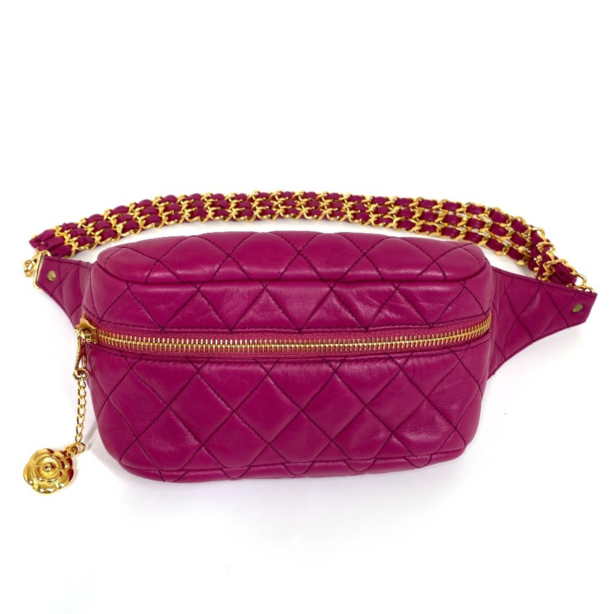 Chanel Camelia Bag Triple Chain Waist Pouch Pink Purple Based GoldHardware