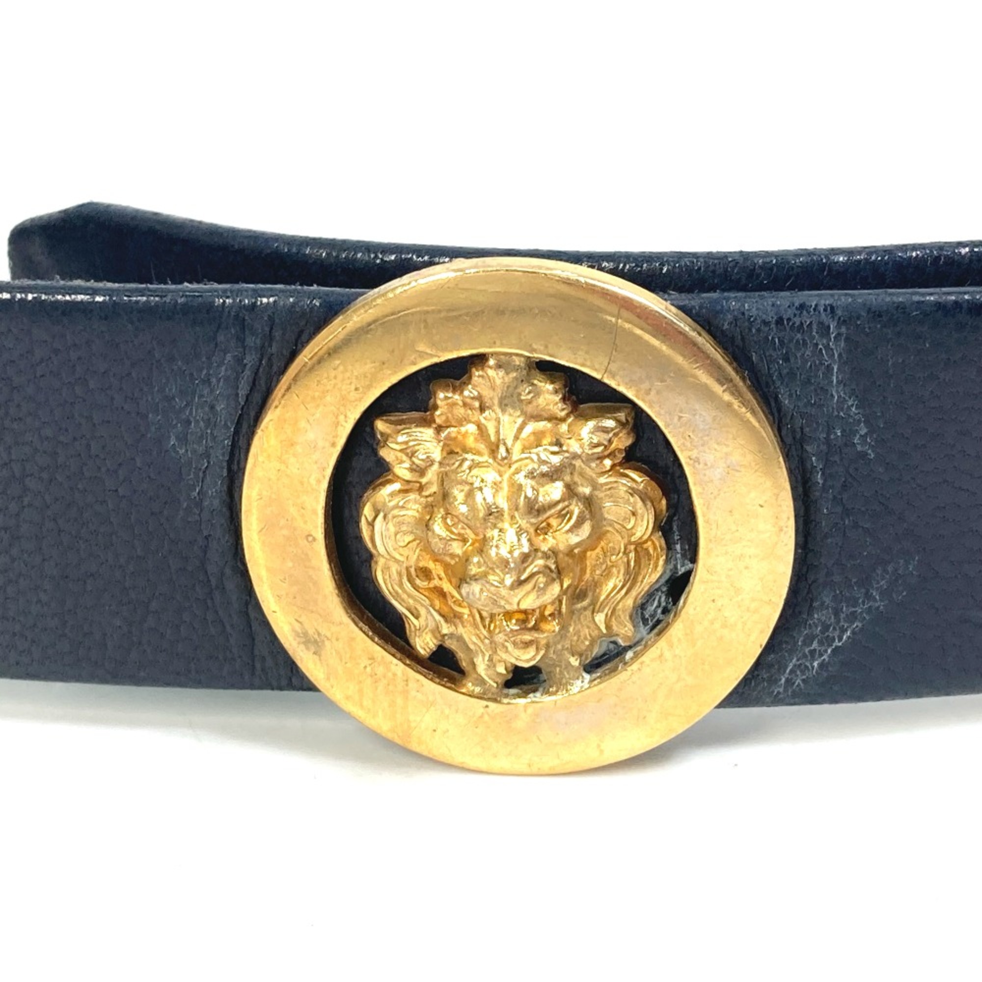 Chanel vintage Leather belt belt Navy Gold