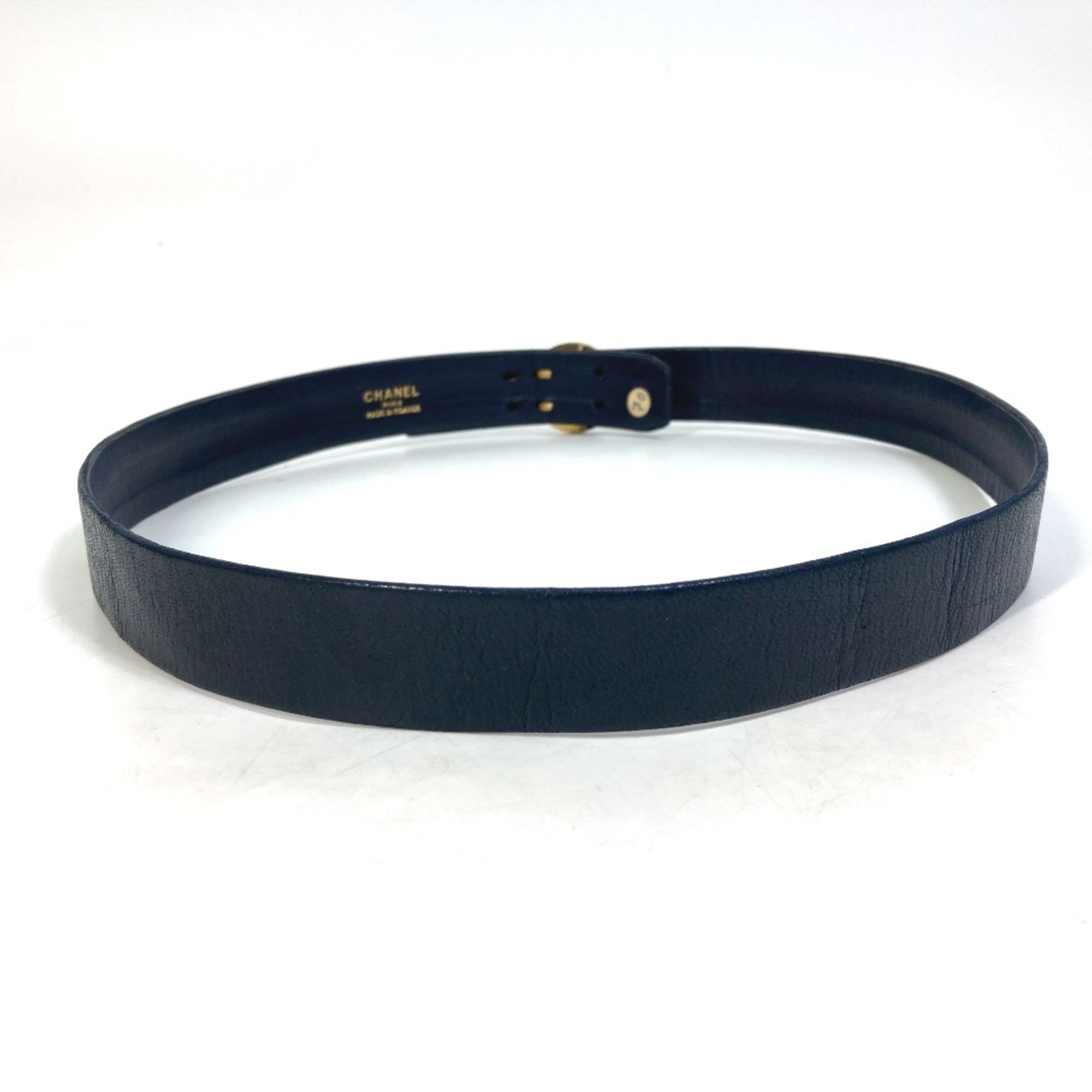 Chanel vintage Leather belt belt Navy Gold