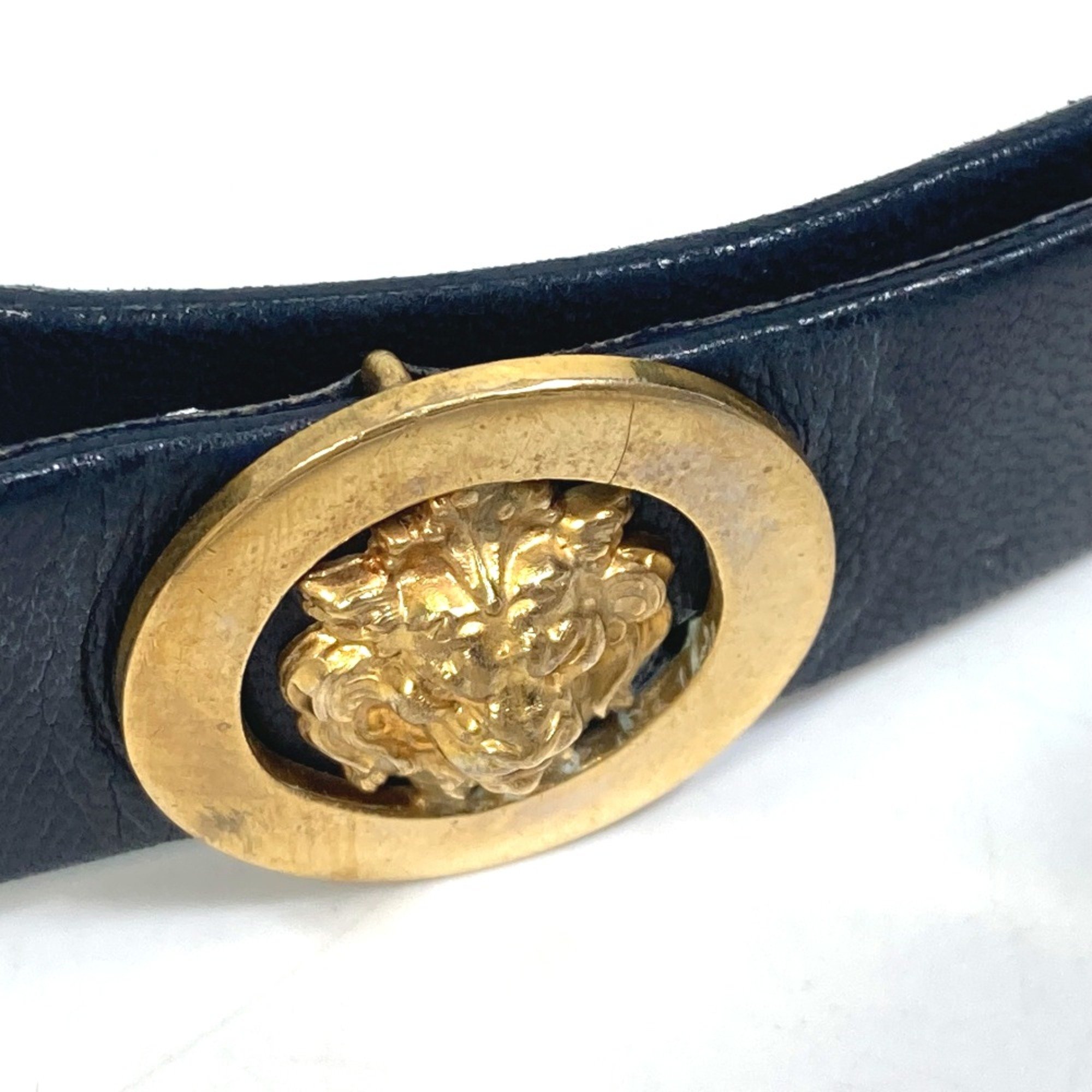 Chanel vintage Leather belt belt Navy Gold