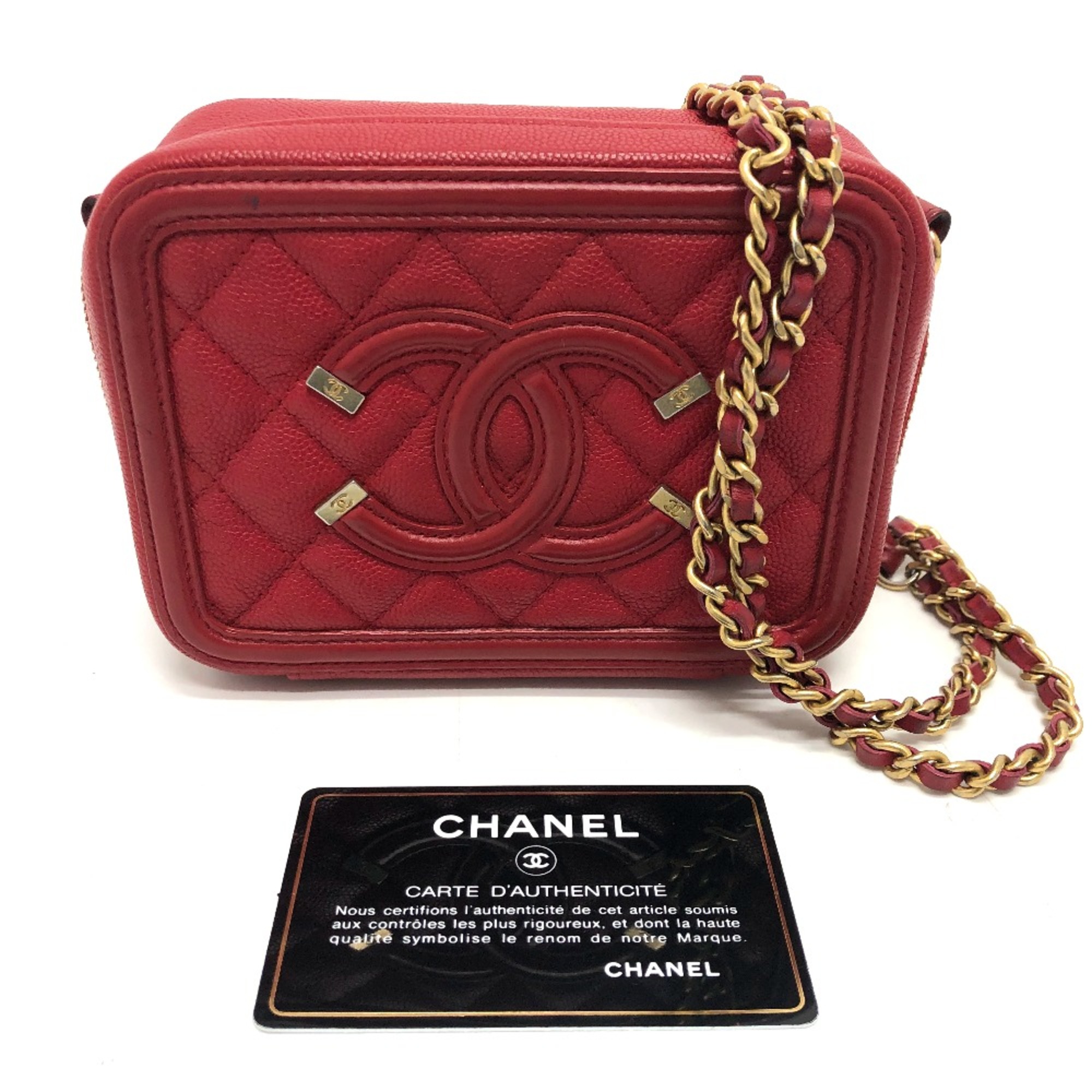 Chanel A84452 CC filigree mini Shoulder Bag Red GoldHardware