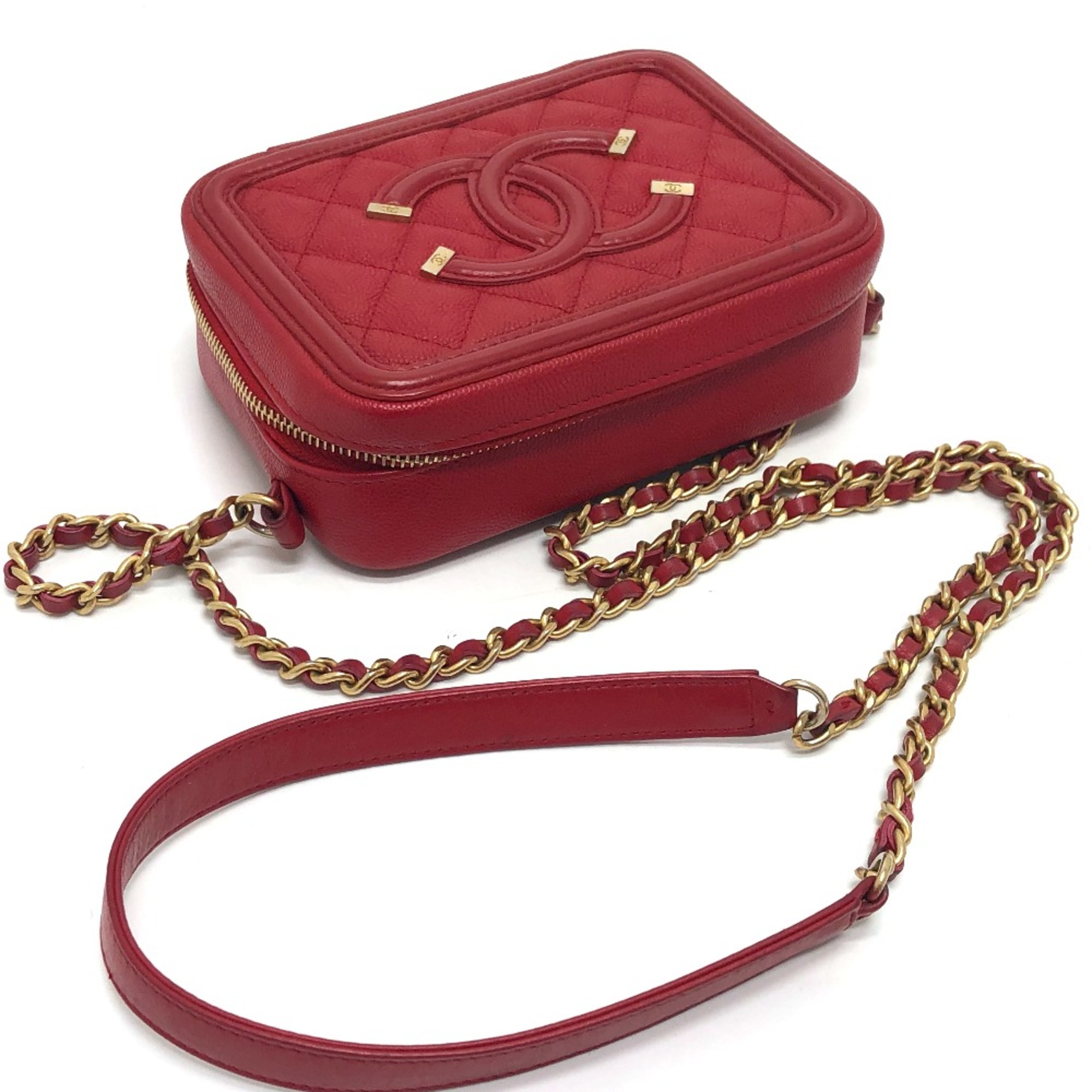 Chanel A84452 CC filigree mini Shoulder Bag Red GoldHardware