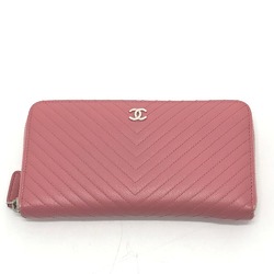 Chanel A50097 CC Mark VChevron Long Wallet pink Metal fittingsSilver