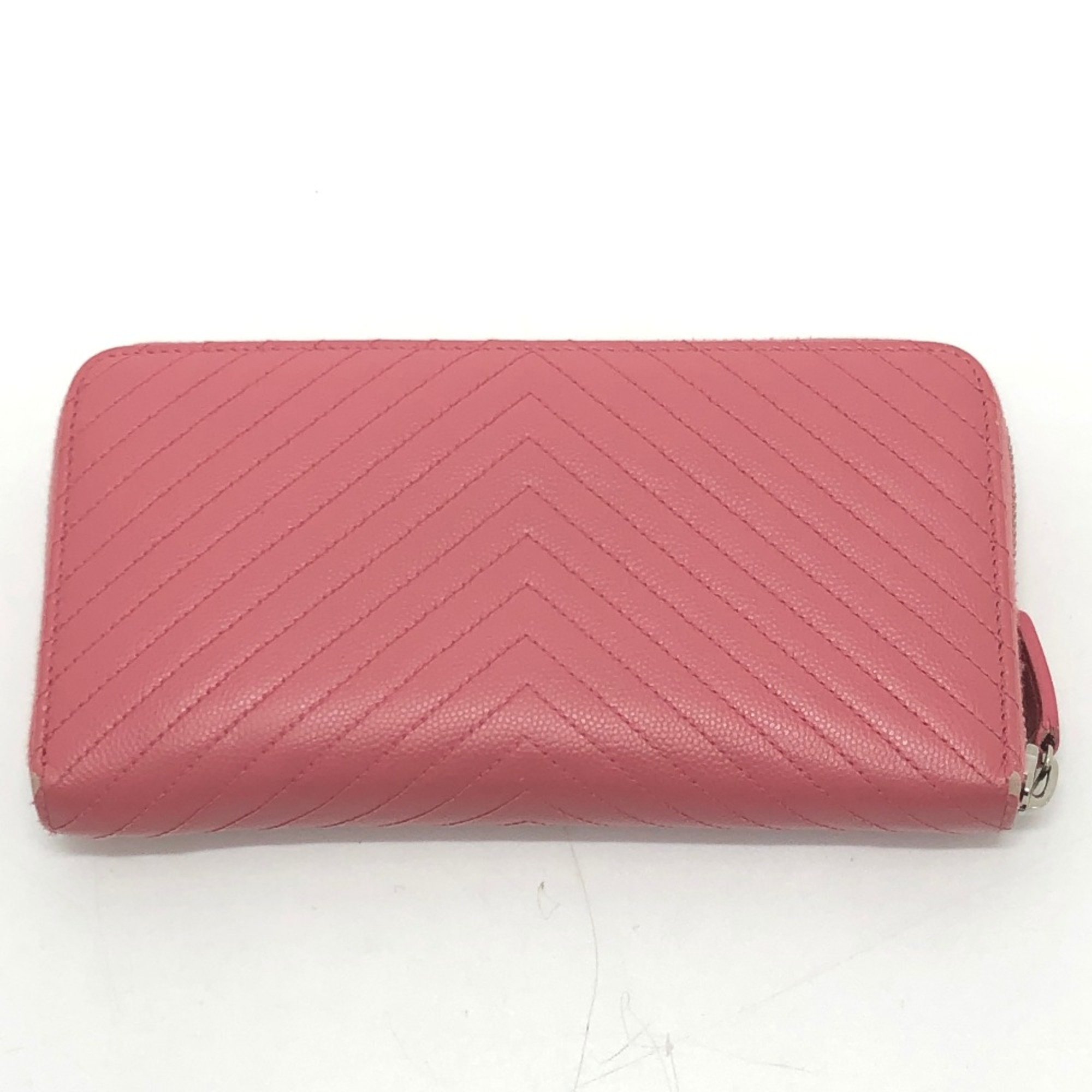 Chanel A50097 CC Mark VChevron Long Wallet pink Metal fittingsSilver