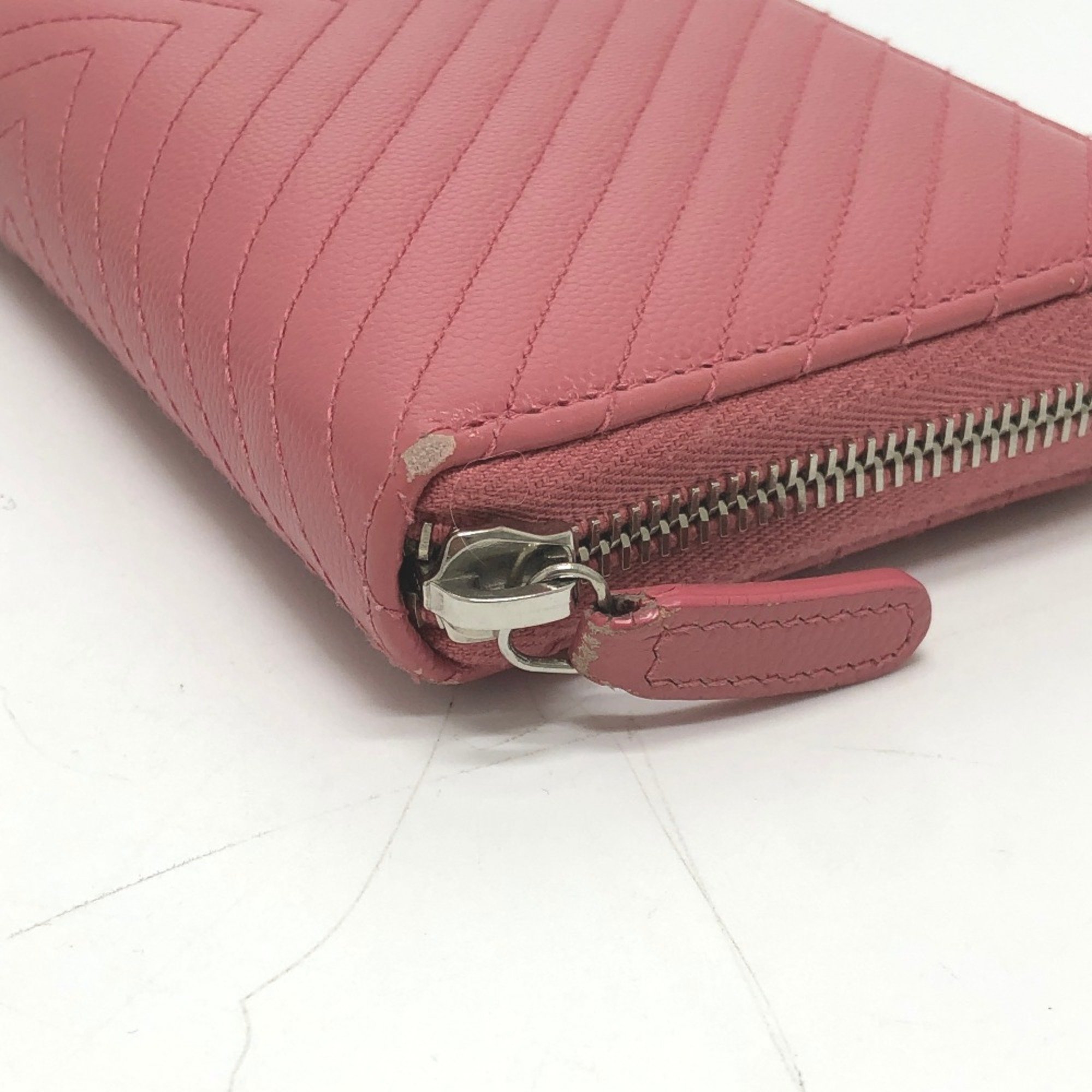 Chanel A50097 CC Mark VChevron Long Wallet pink Metal fittingsSilver