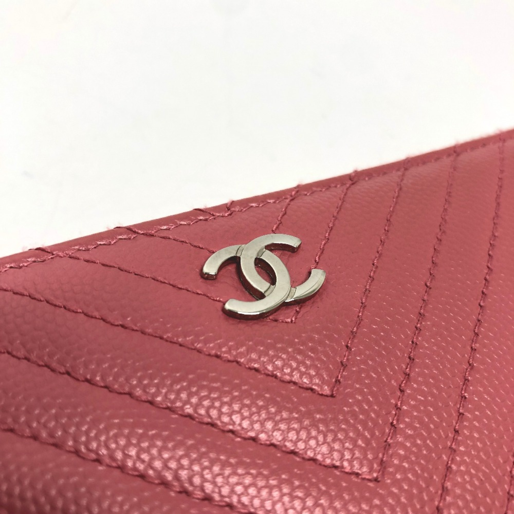 Chanel A50097 CC Mark VChevron Long Wallet pink Metal fittingsSilver