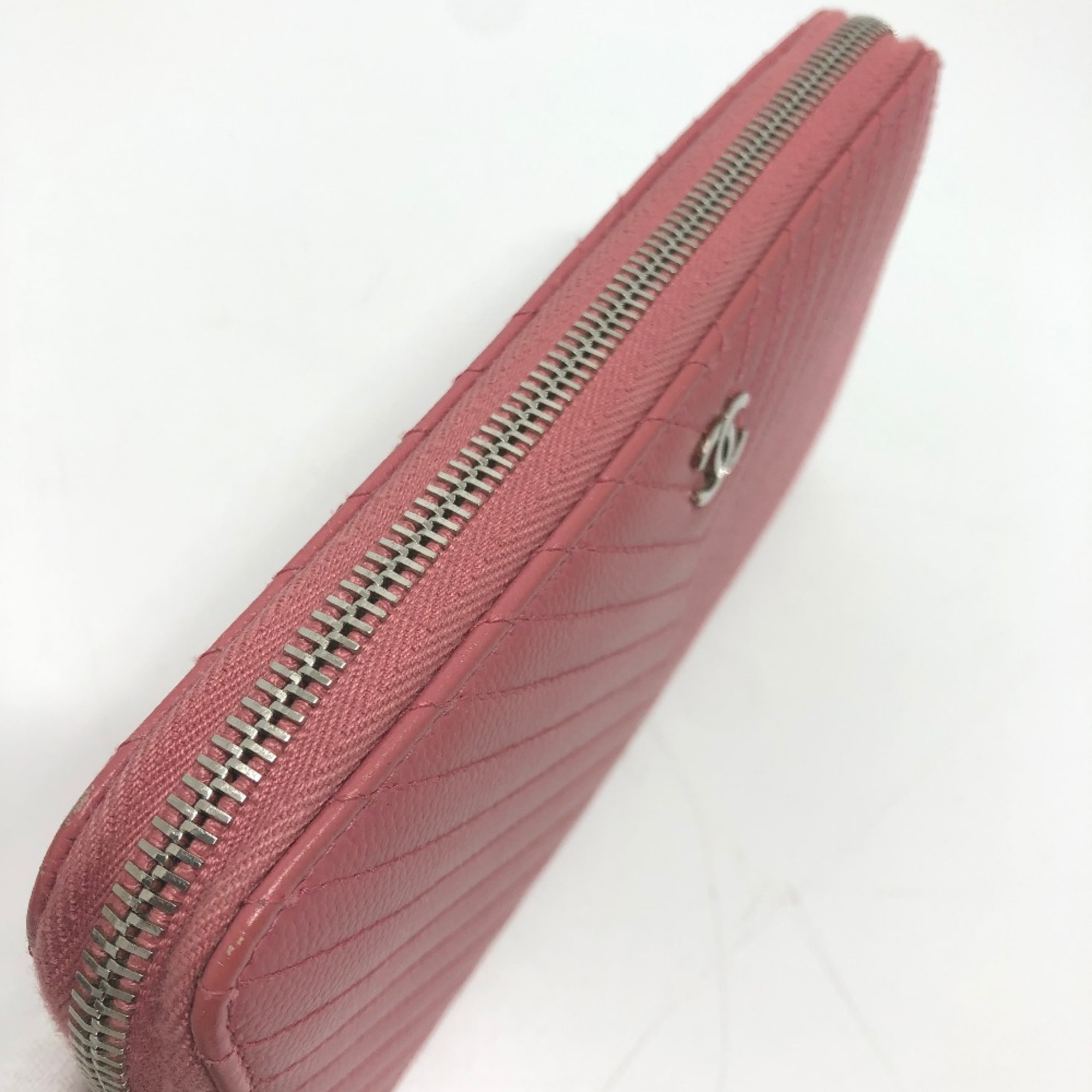 Chanel A50097 CC Mark VChevron Long Wallet pink Metal fittingsSilver