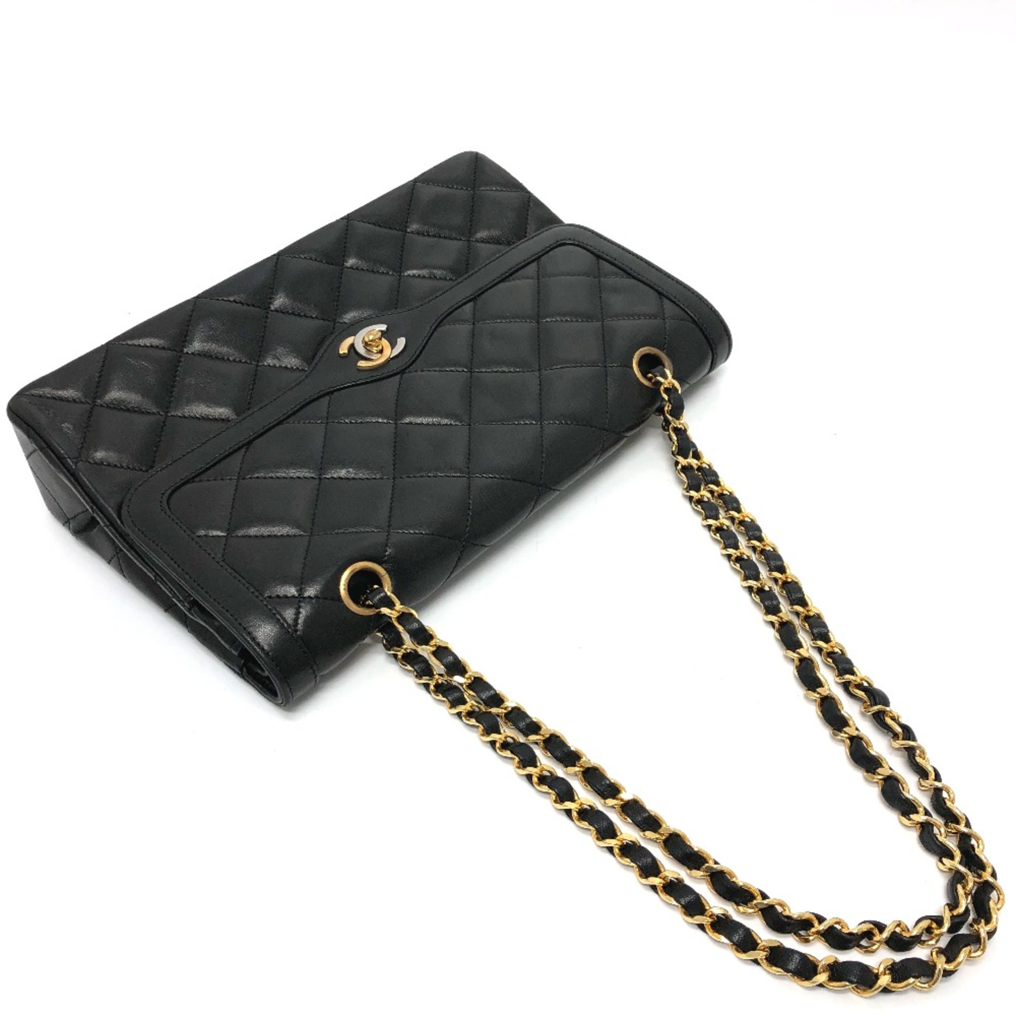 Chanel CC Mark CC double chain bag Shoulder Bag Black GoldHardware