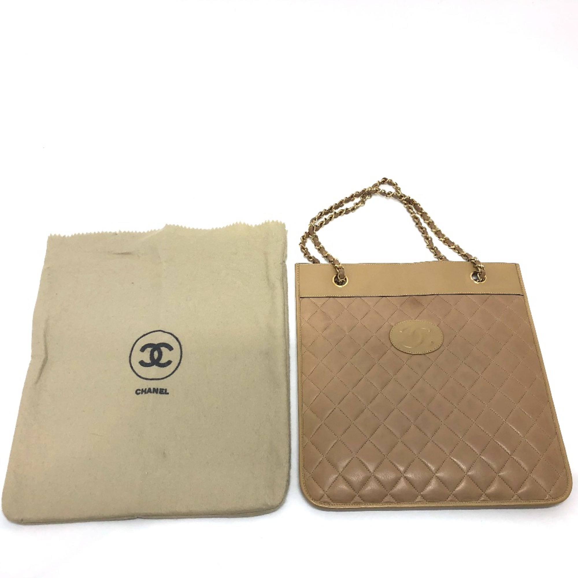 Chanel CC Mark Chain Shoulder Bag Beige GoldHardware