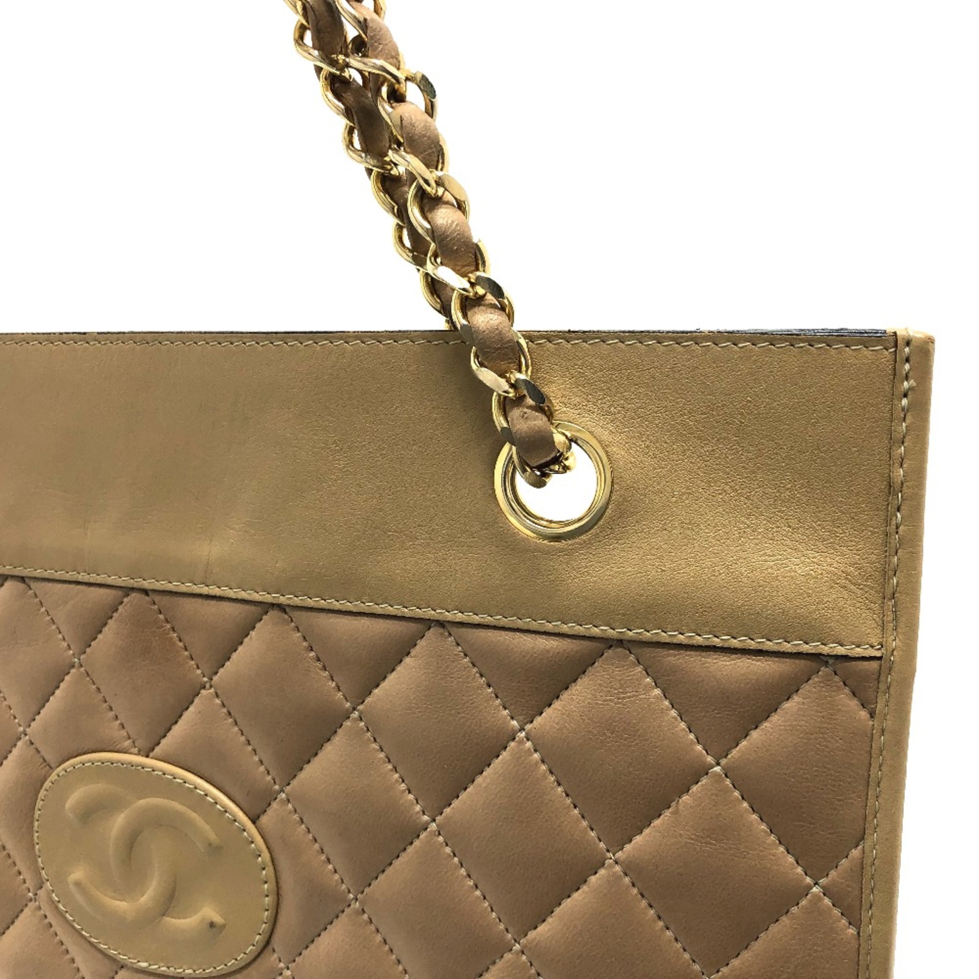 Chanel CC Mark Chain Shoulder Bag Beige GoldHardware