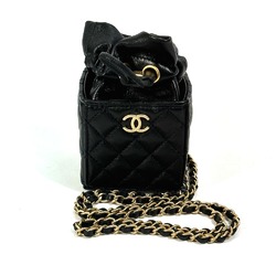 Chanel CCCC Mark Chain Mini Drawstring Crossbody Pochette Shoulder Bag Black Gold