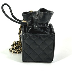 Chanel CCCC Mark Chain Mini Drawstring Crossbody Pochette Shoulder Bag Black Gold