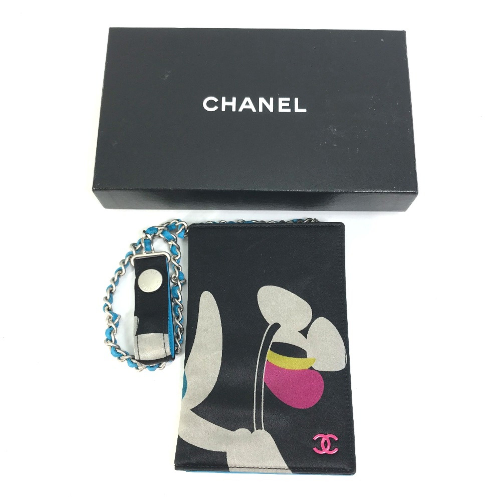 Chanel CC Mark Flower Flower Card Case with Chain passport case Black Multicolore