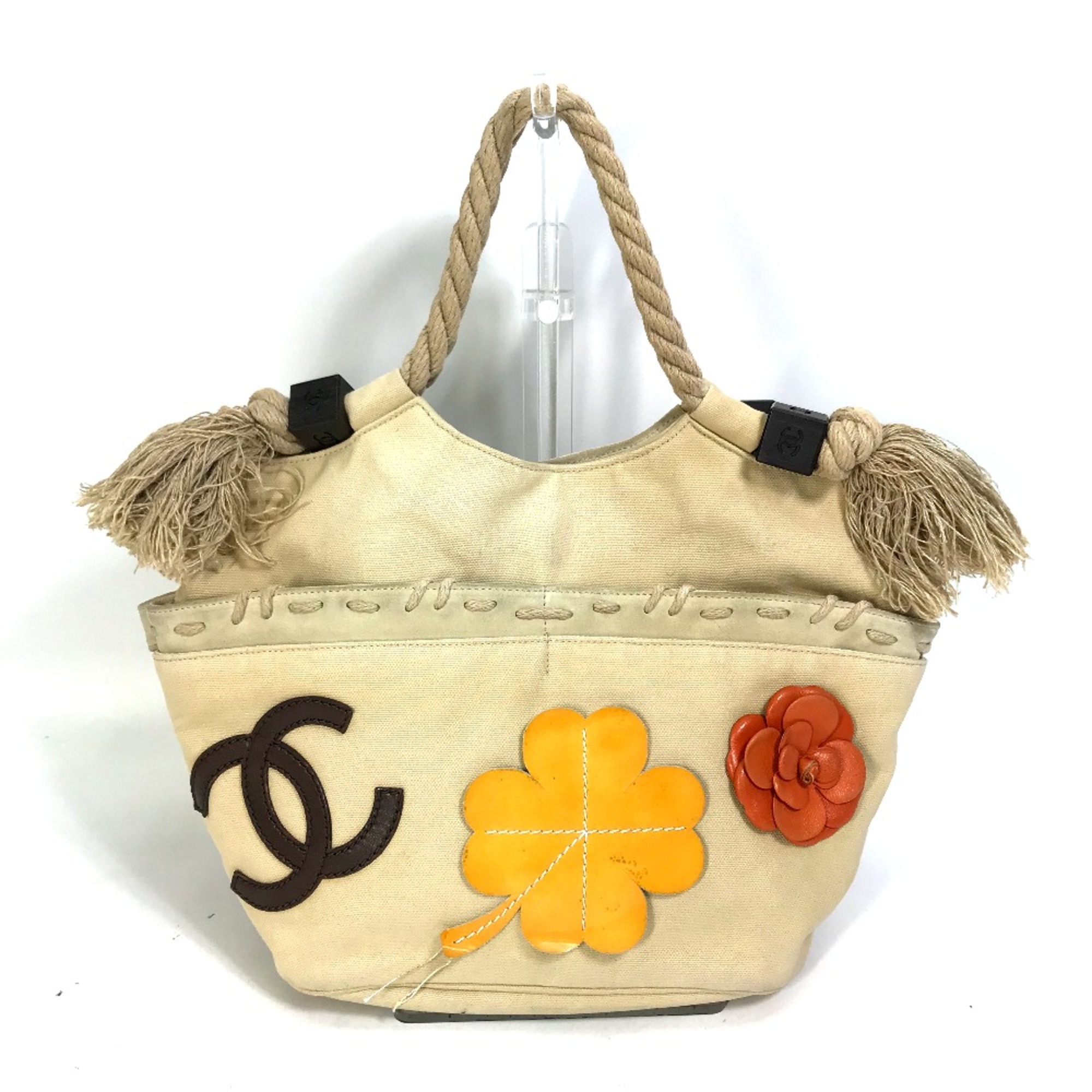 Chanel CC Mark Clover Flower Tote Bag Shoulder Bag Beige