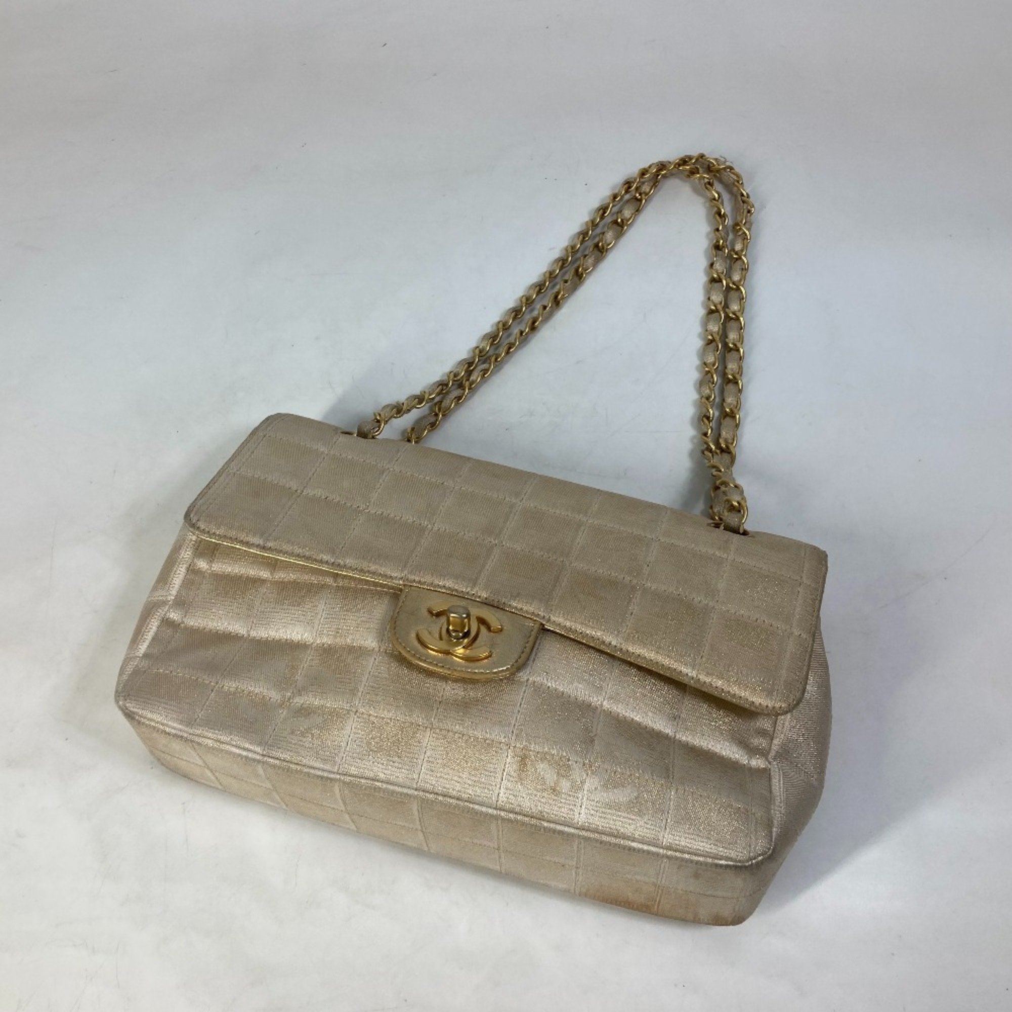 Chanel CC Mark CC Double Chain Crossbody Shoulder Bag Beige