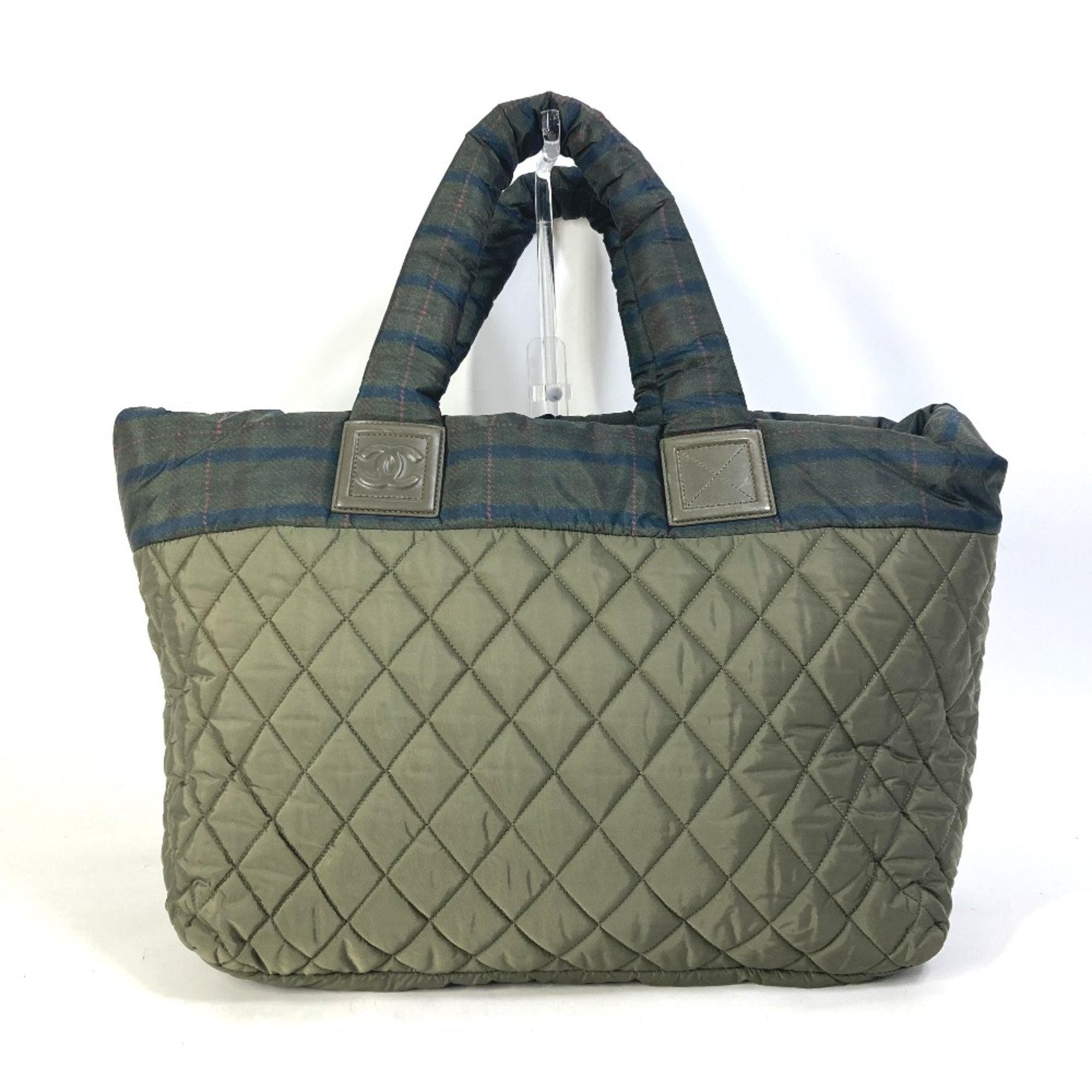 Chanel A48611 Quilted shawl Medium Tote Shoulder Bag Check Tote Bag khaki eLADY Globazone