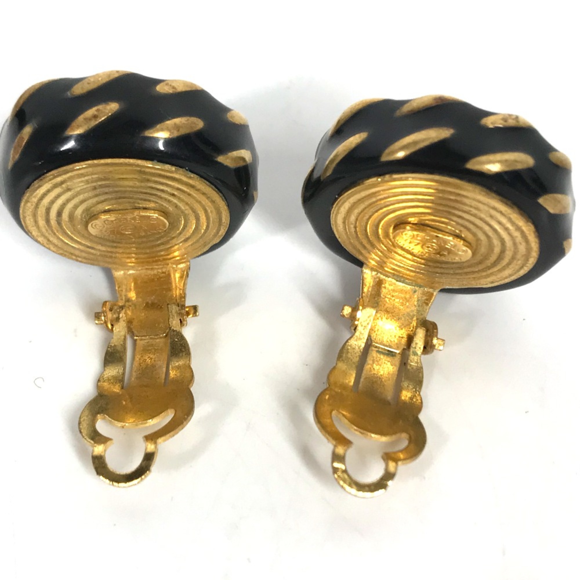 Chanel 97A Vintage accessories round Earrings Gold Black