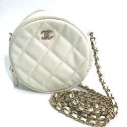 Chanel CC Mark Round Chain Bag Crossbody Shoulder Bag White Gold