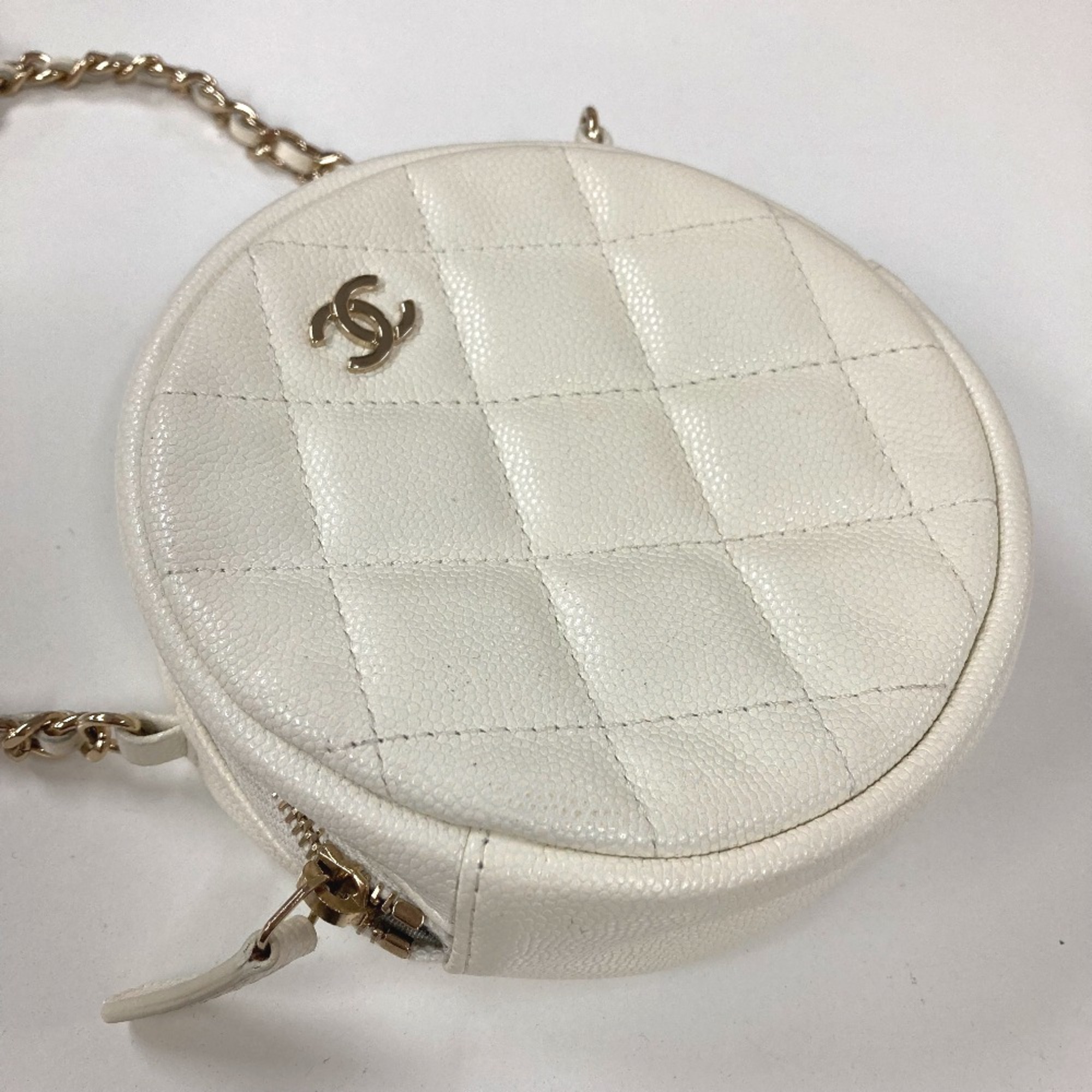 Chanel CC Mark Round Chain Bag Crossbody Shoulder Bag White Gold