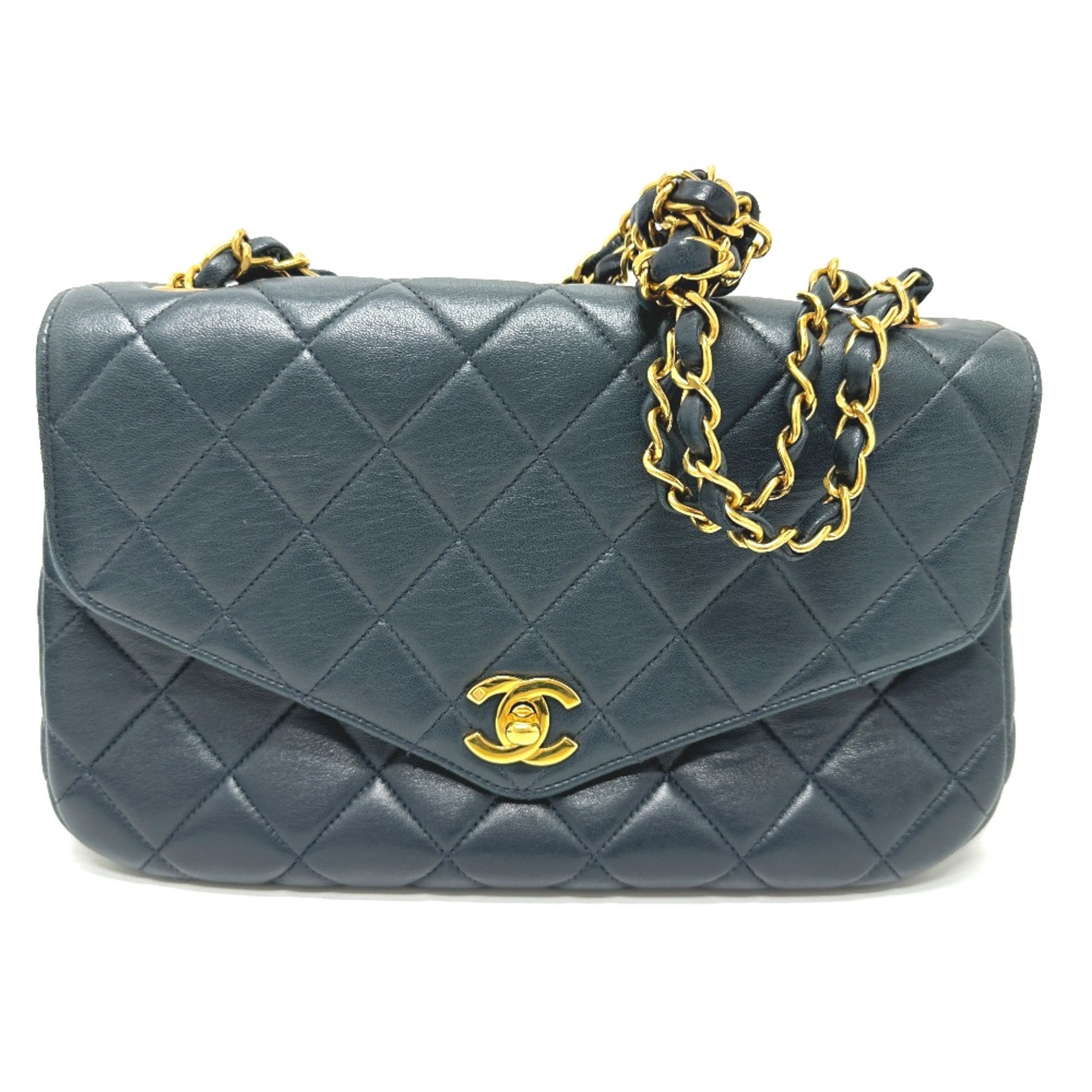 Chanel Quilted Vintage Chain Bag Shoulder Bag Tote Bag Navy GoldHardware