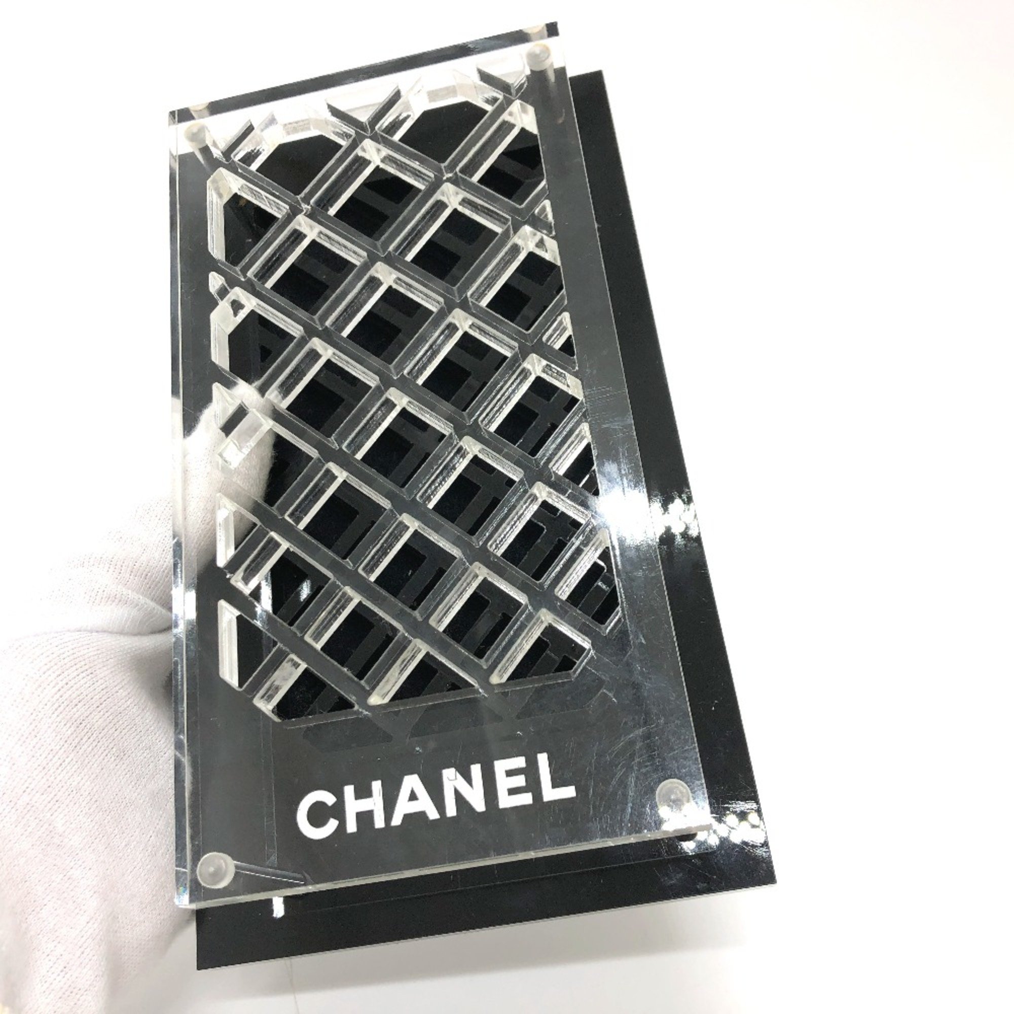 Chanel logo gloss stand case Accessory case Black clear