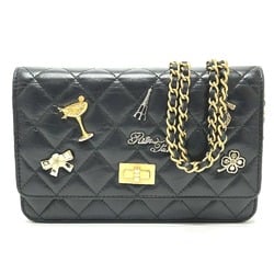 Chanel A80441 2.55 Embroidered Studs Chain wallet Shoulder Bag Black GoldHardware