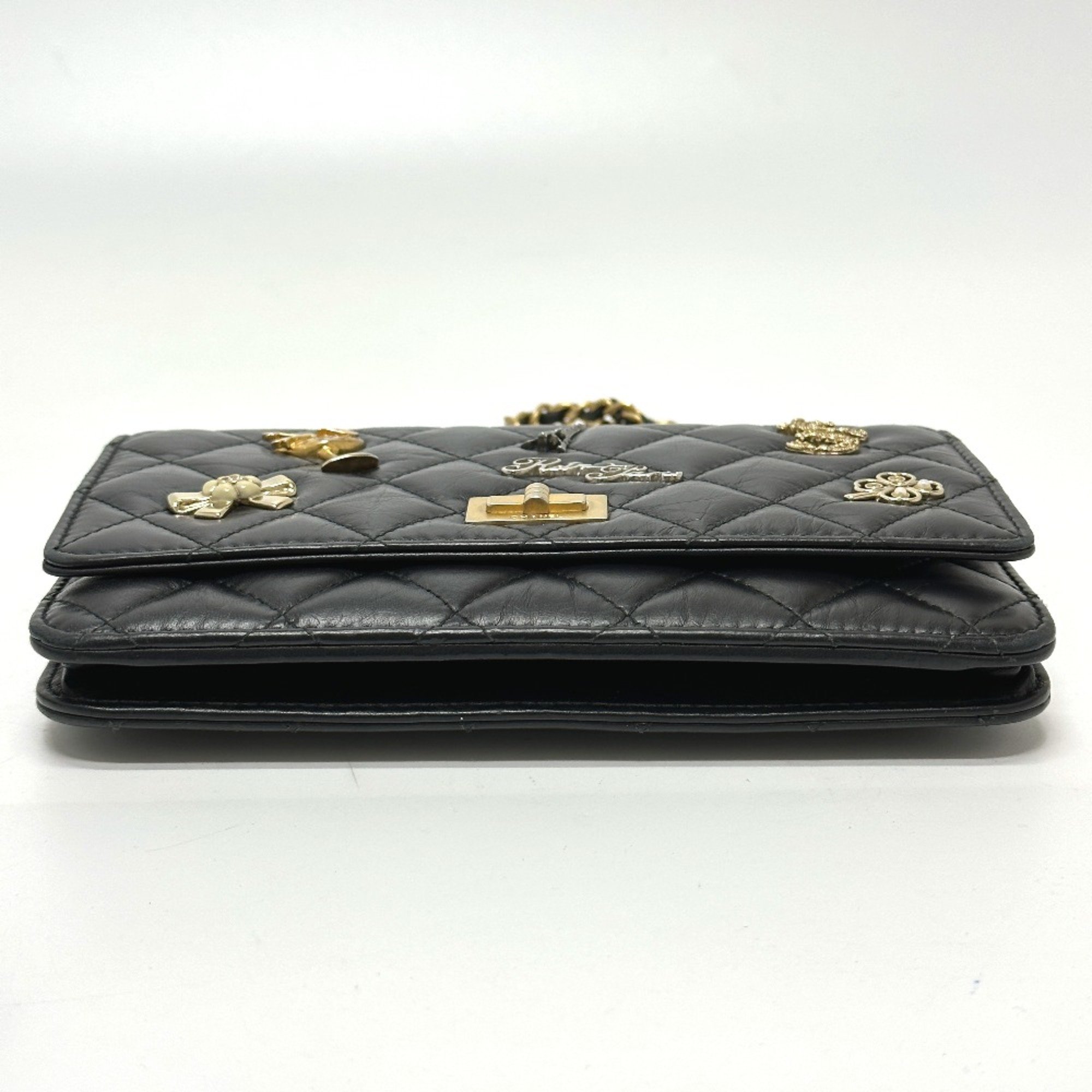 Chanel A80441 2.55 Embroidered Studs Chain wallet Shoulder Bag Black GoldHardware