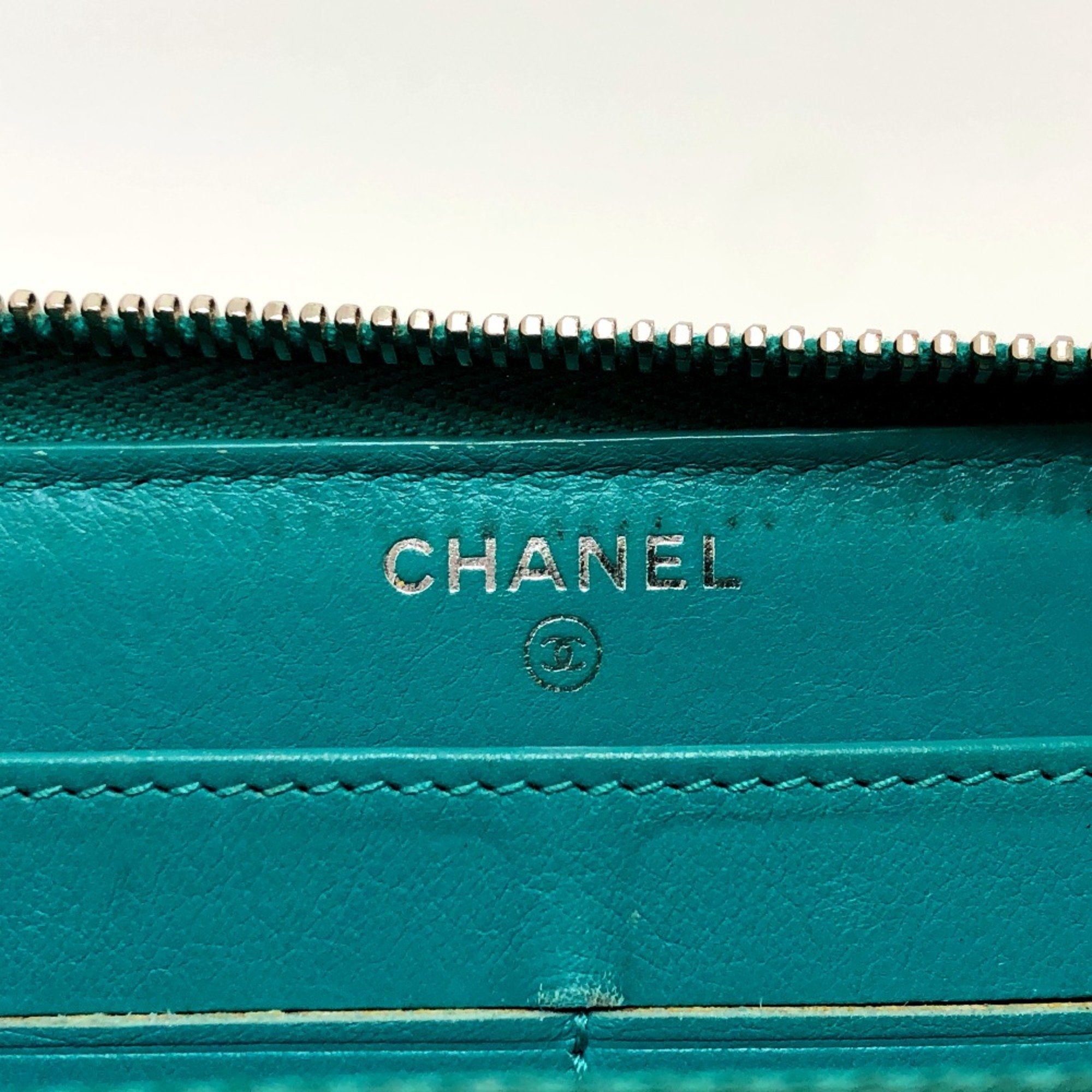 Chanel CC Mark Zip Around Long Wallet Green SilverHardware